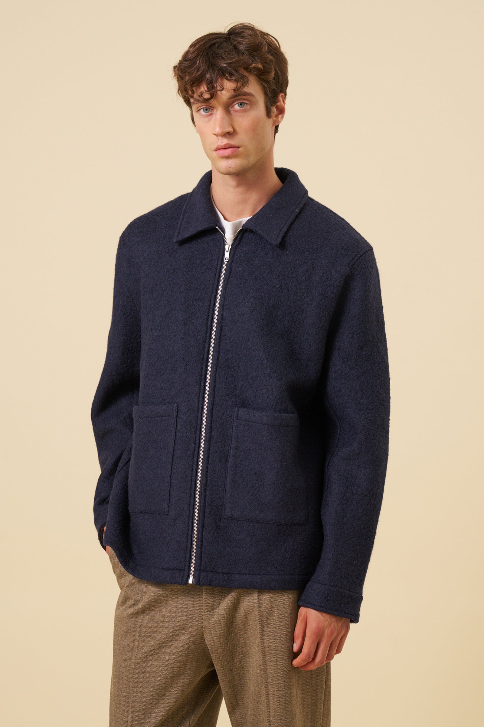 WOOL ZIP OVERSHIRT - NAVY – bound