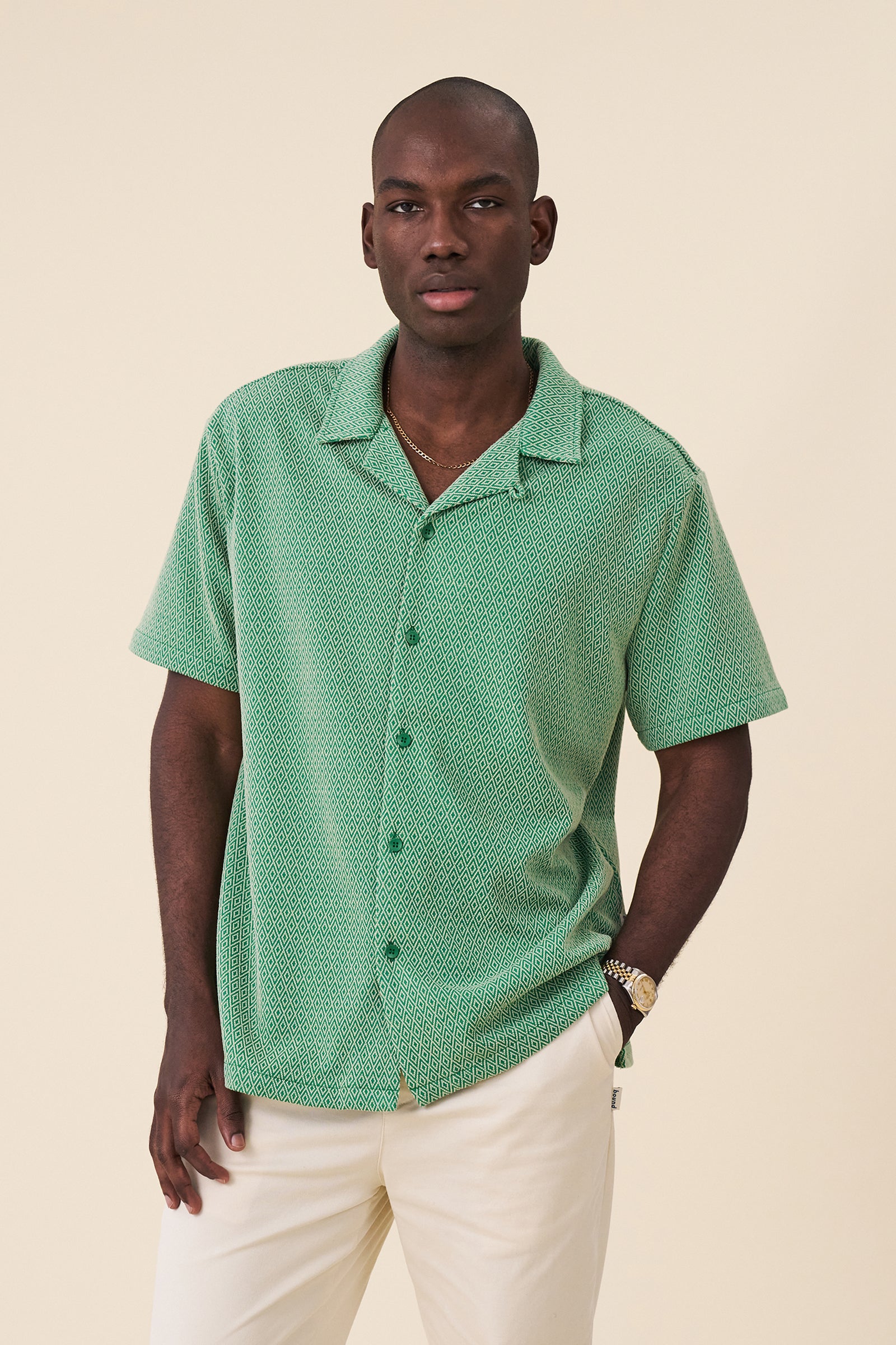Diamond Short Sleeve Cuban Collar Shirt - Kelly Green - L Diamond Short Sleeve Cuban Collar Shirt - Kelly Green - L