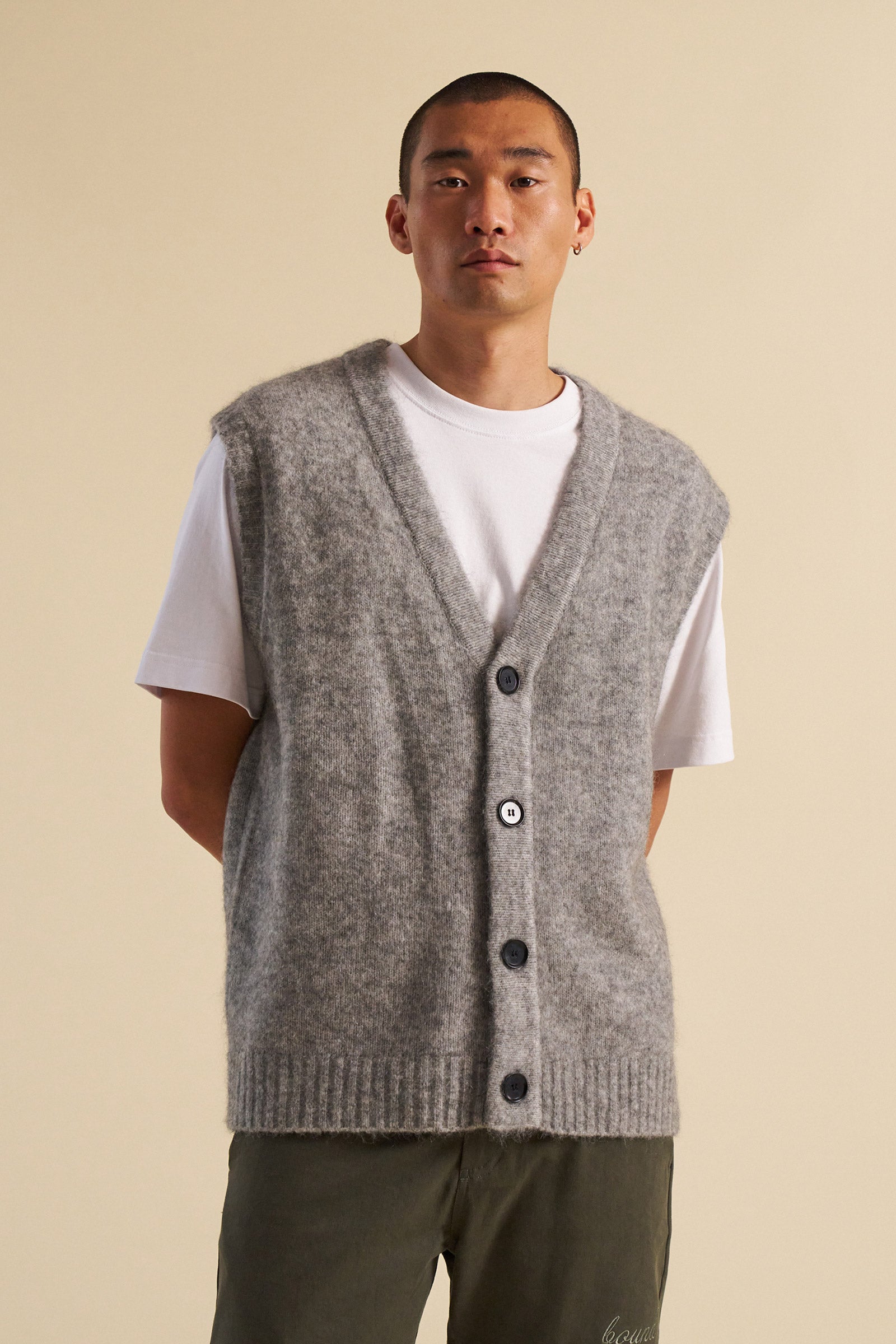 HUDSON MOHAIR CARDIGAN VEST GREY – bound