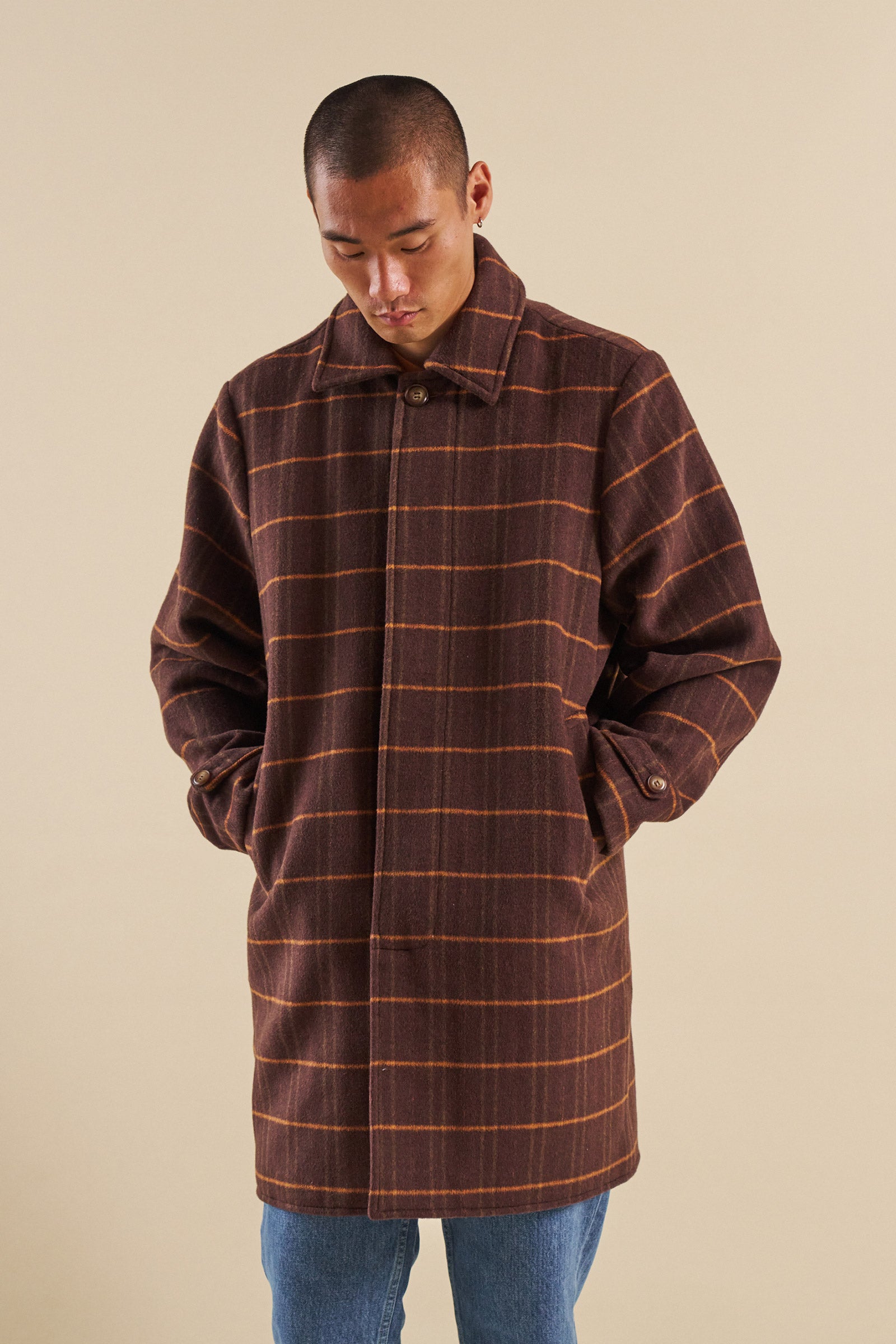 KAITO CHECK BROWN WOOL COAT – bound