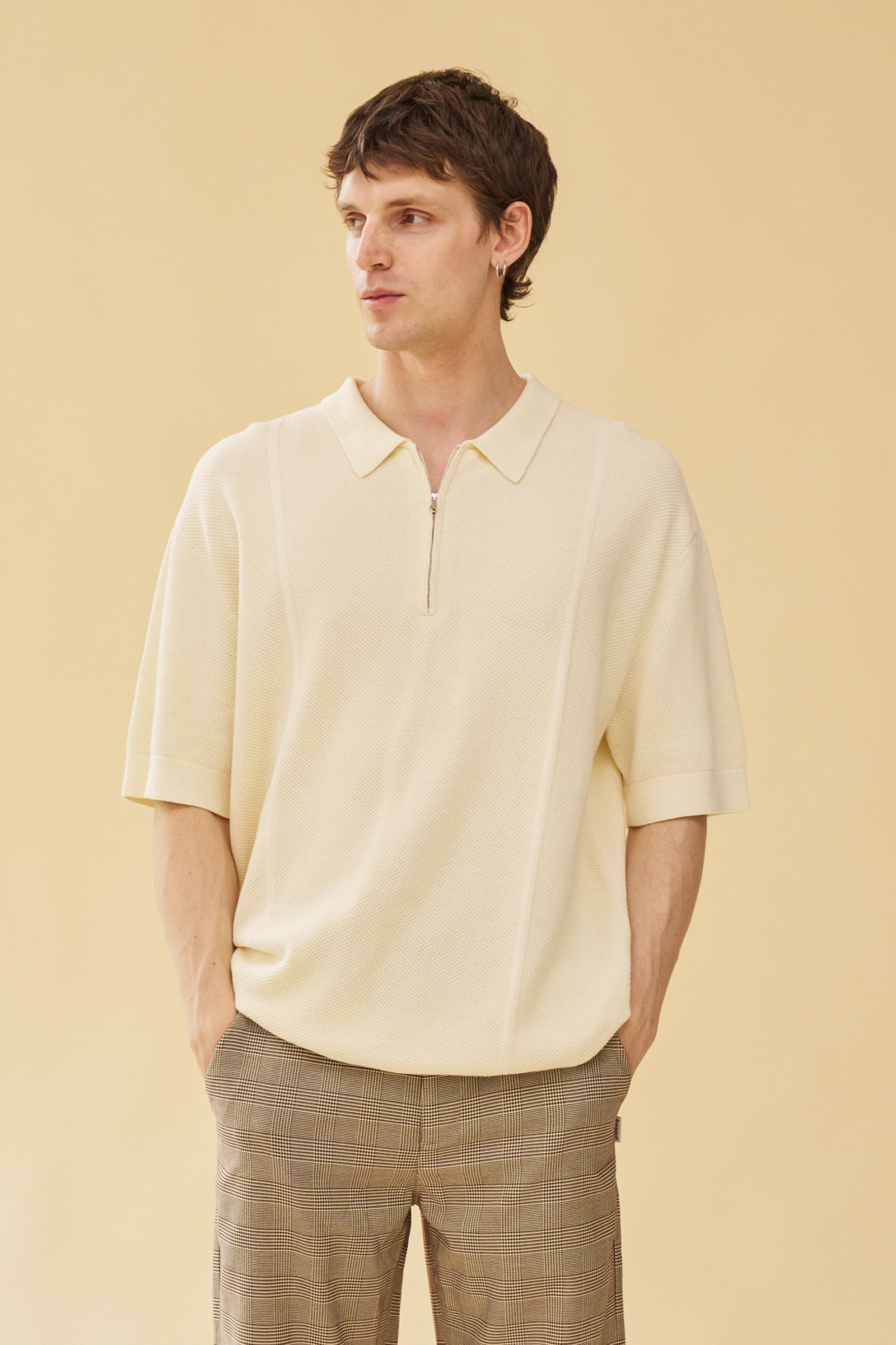 ARTHUR 1/4 ZIP WAFFLE KNIT POLO ECRU – bound