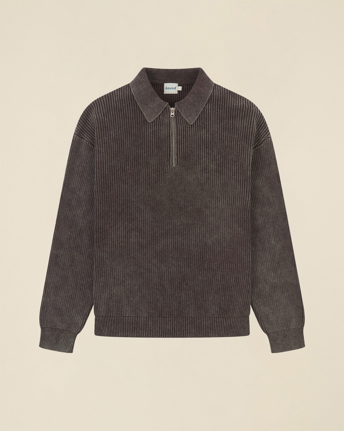 ACID WASH HALF ZIP PULLOVER - BROWN