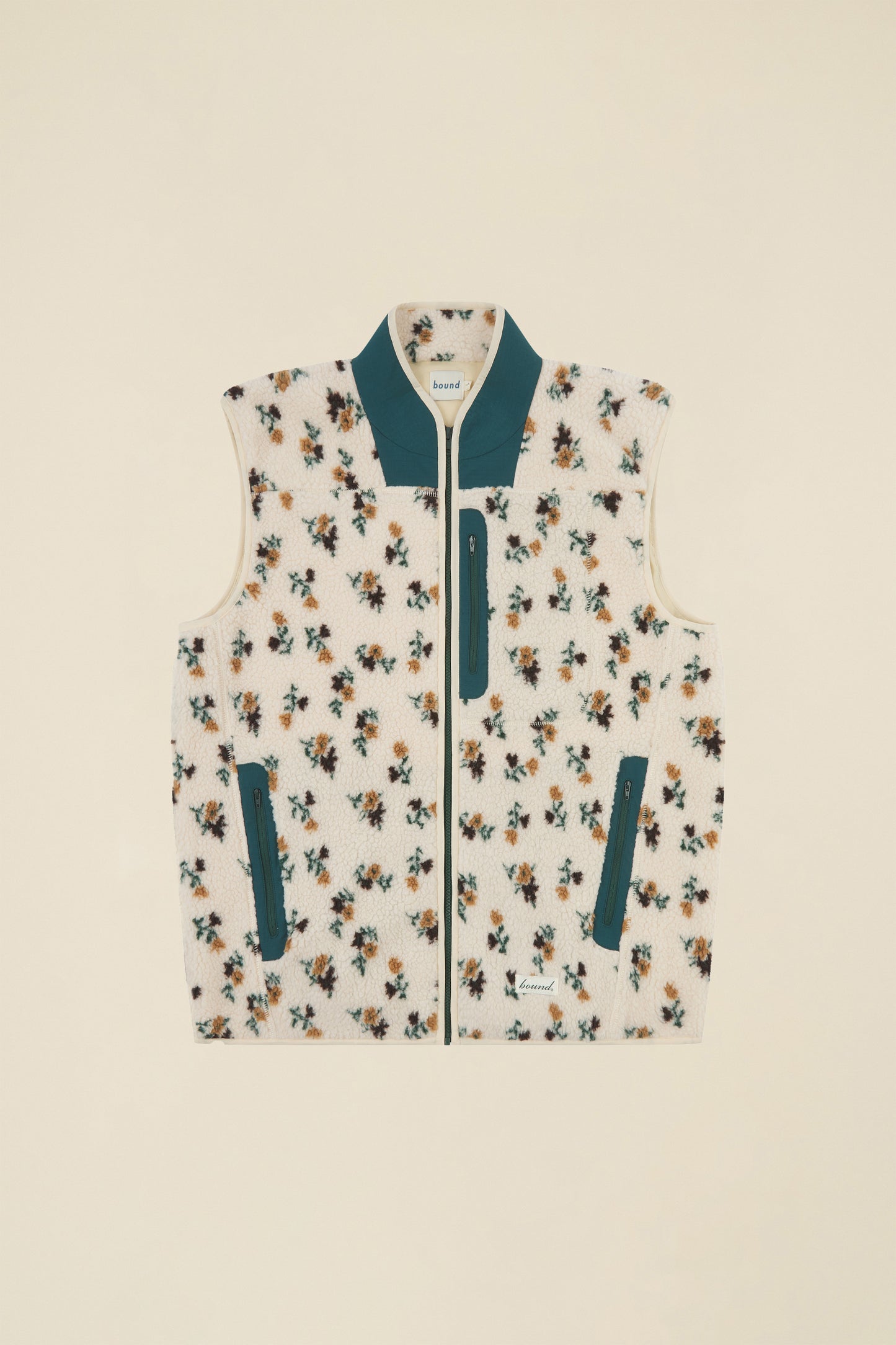 FLORAL ZIP GILET FLEECE - ECRU