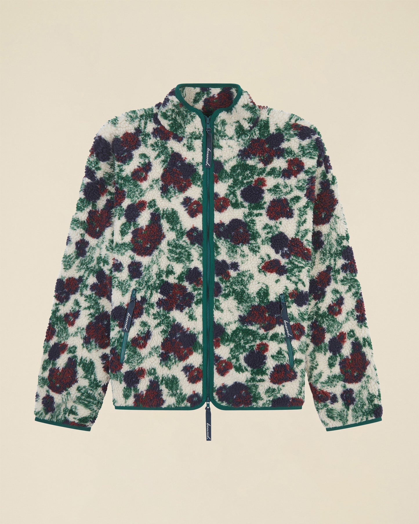 FLORAL FULL ZIP FLEECE - OFF WHITE