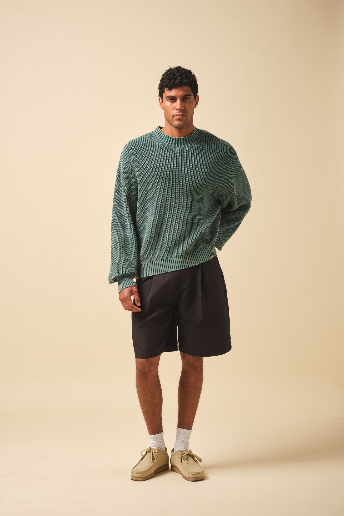 RIBBED CROPPED KNIT - WASHED GREEN