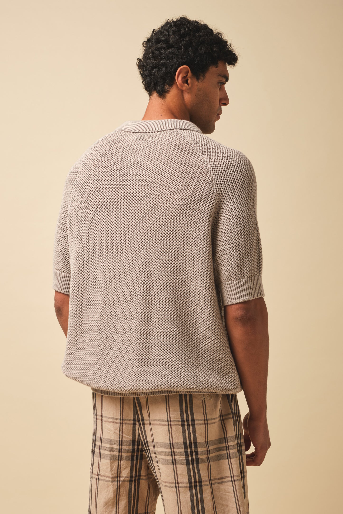 CROCHET KNIT POLO - STONE