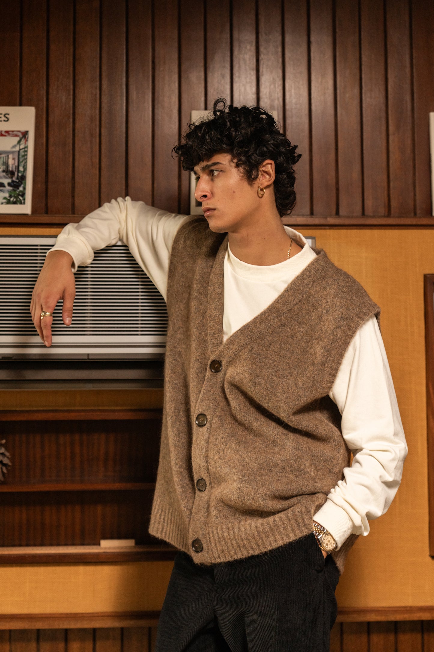 HUDSON MOHAIR CARDIGAN VEST - TAUPE BROWN