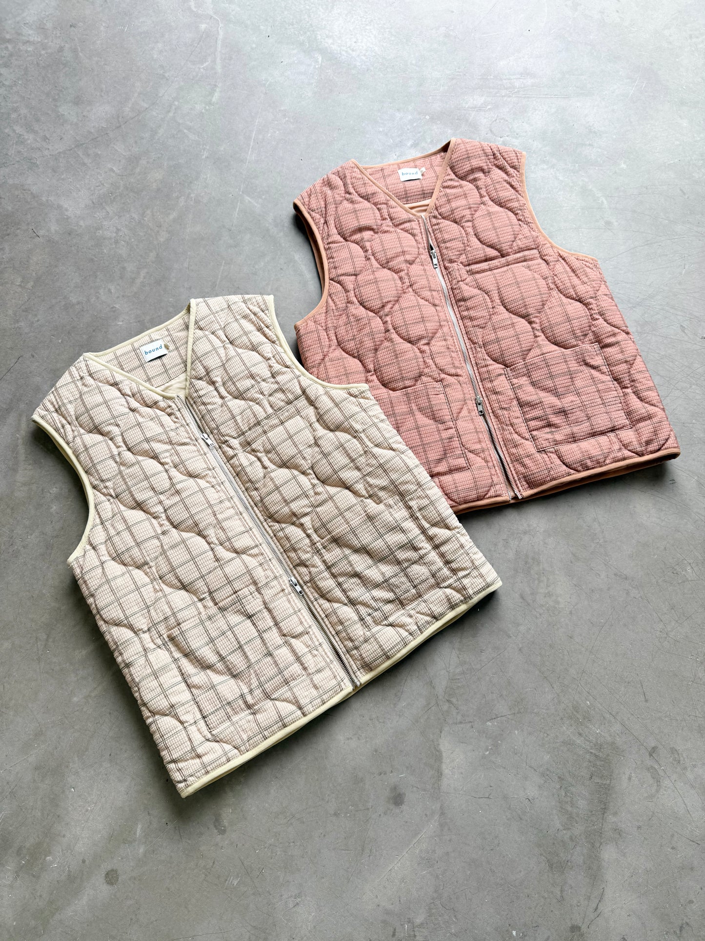 ROBBEN CHECK VINTAGE PADDED GILET - SAND