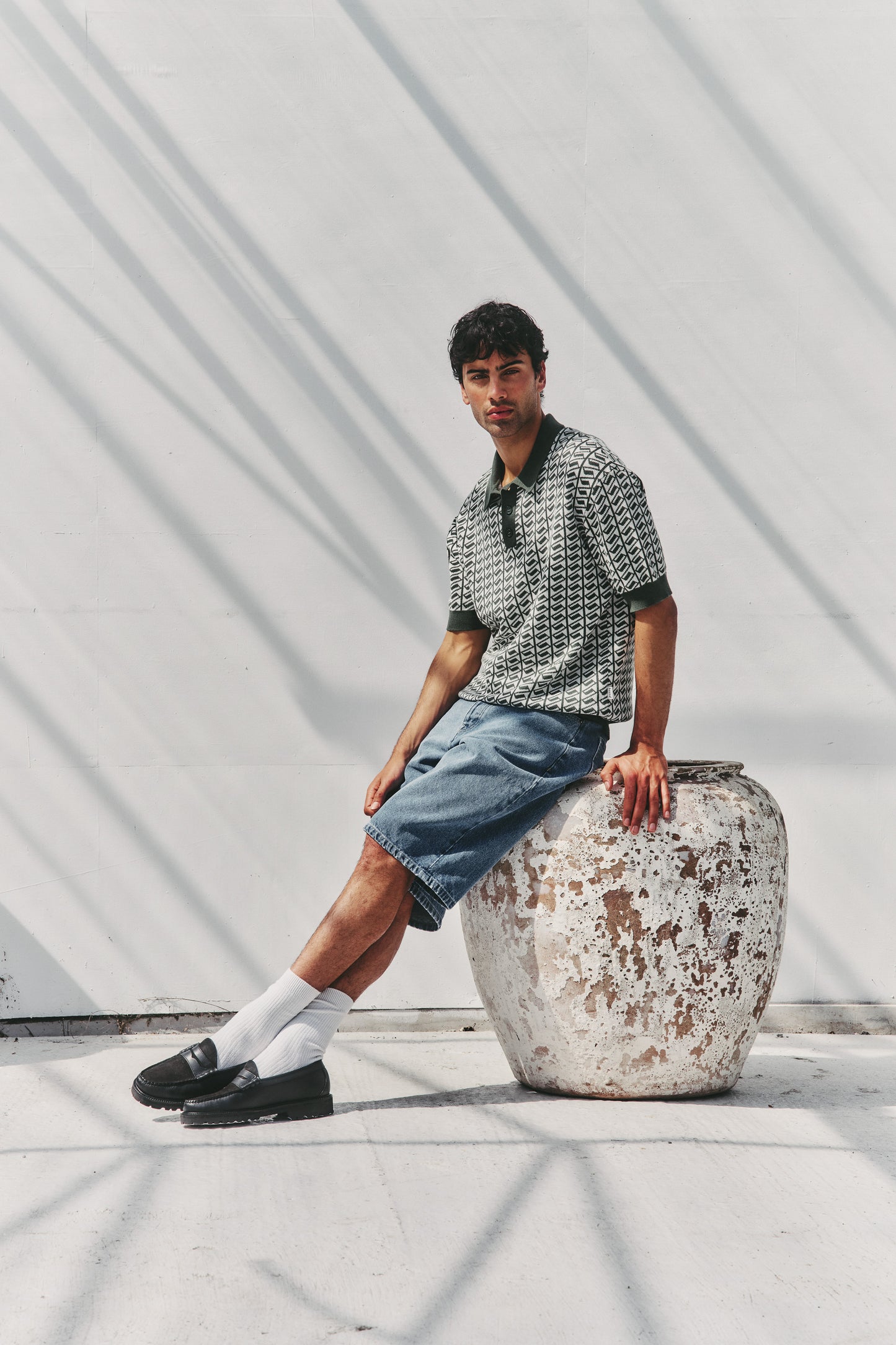 HARRIS KNIT POLO - WHITE/GREEN