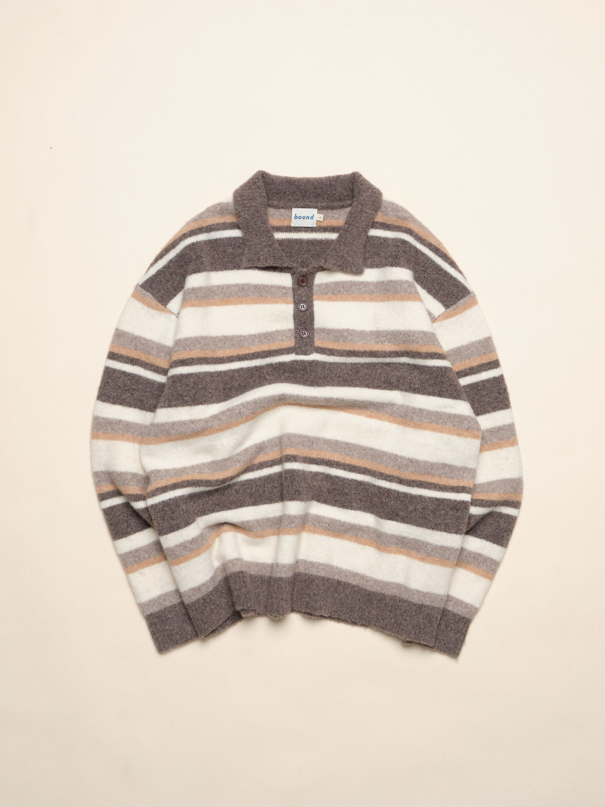 WOOL STRIPE KNIT POLO - EARTH