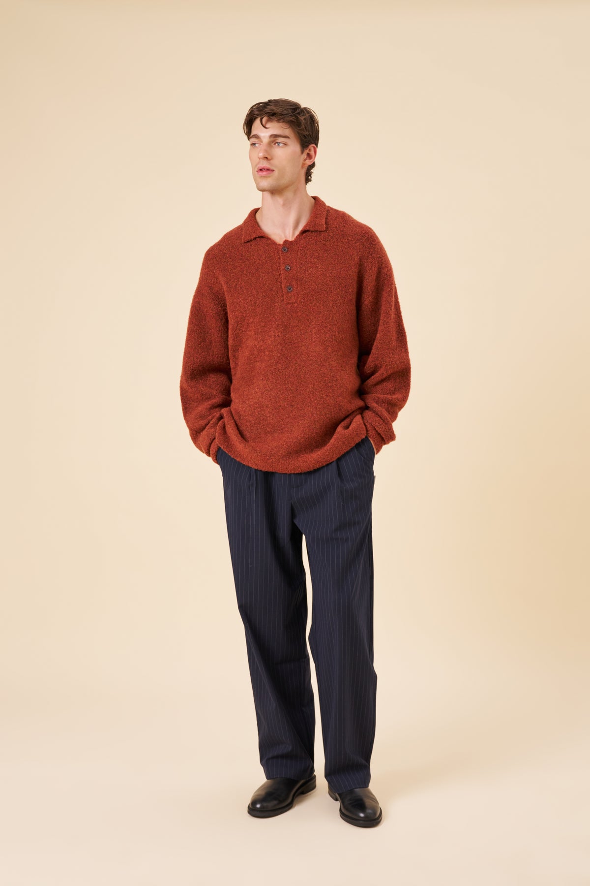 PIN STRIPE RELAXED PLEATED TROUSERS - NAVY