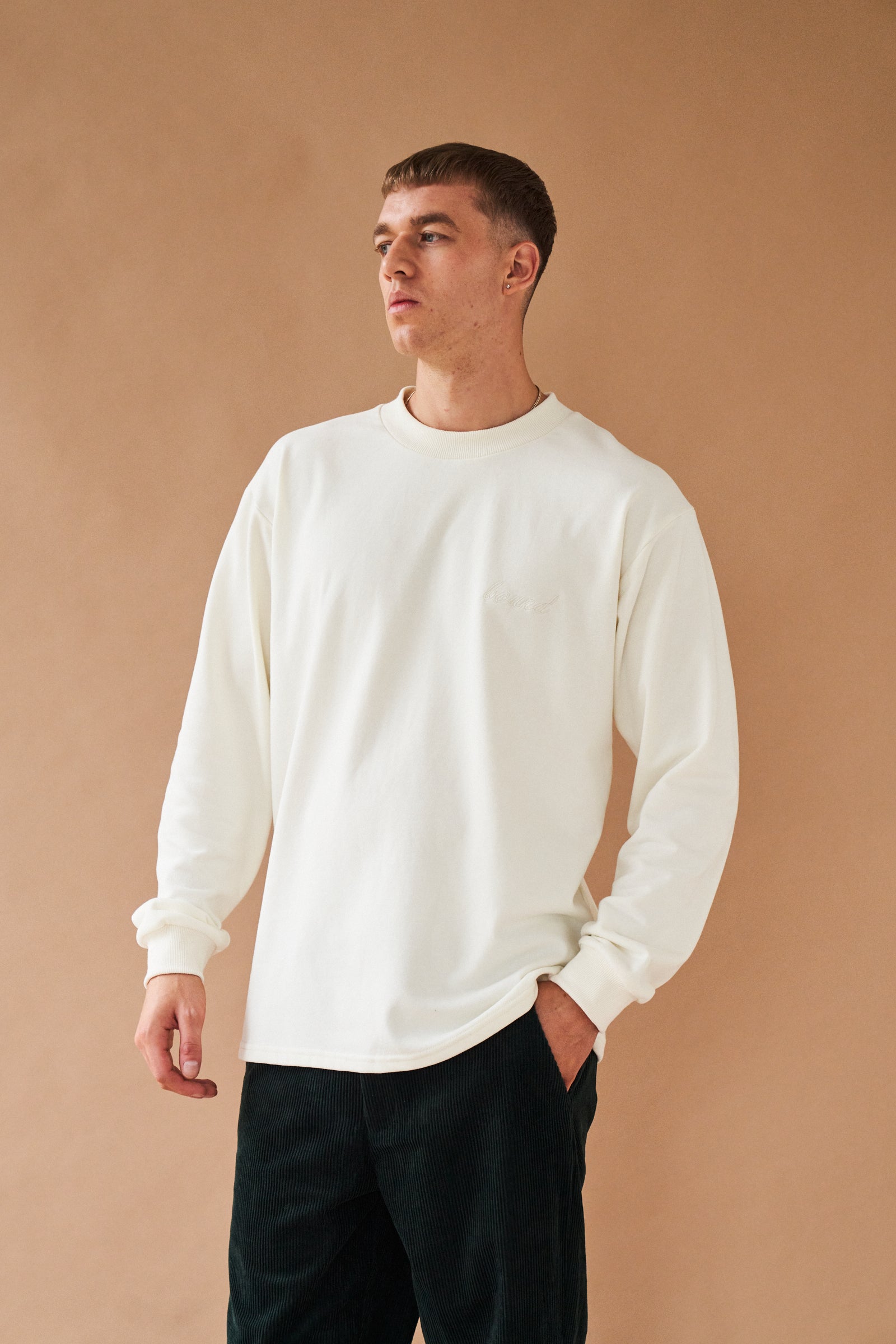 ECRU SCRIPT EMBROIDERED LONGSLEEVE TEE