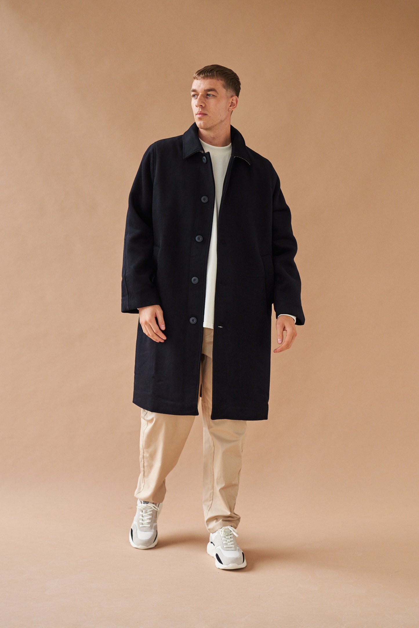 MAXWELL OVERSIZED WOOL TRENCH COAT - NAVY