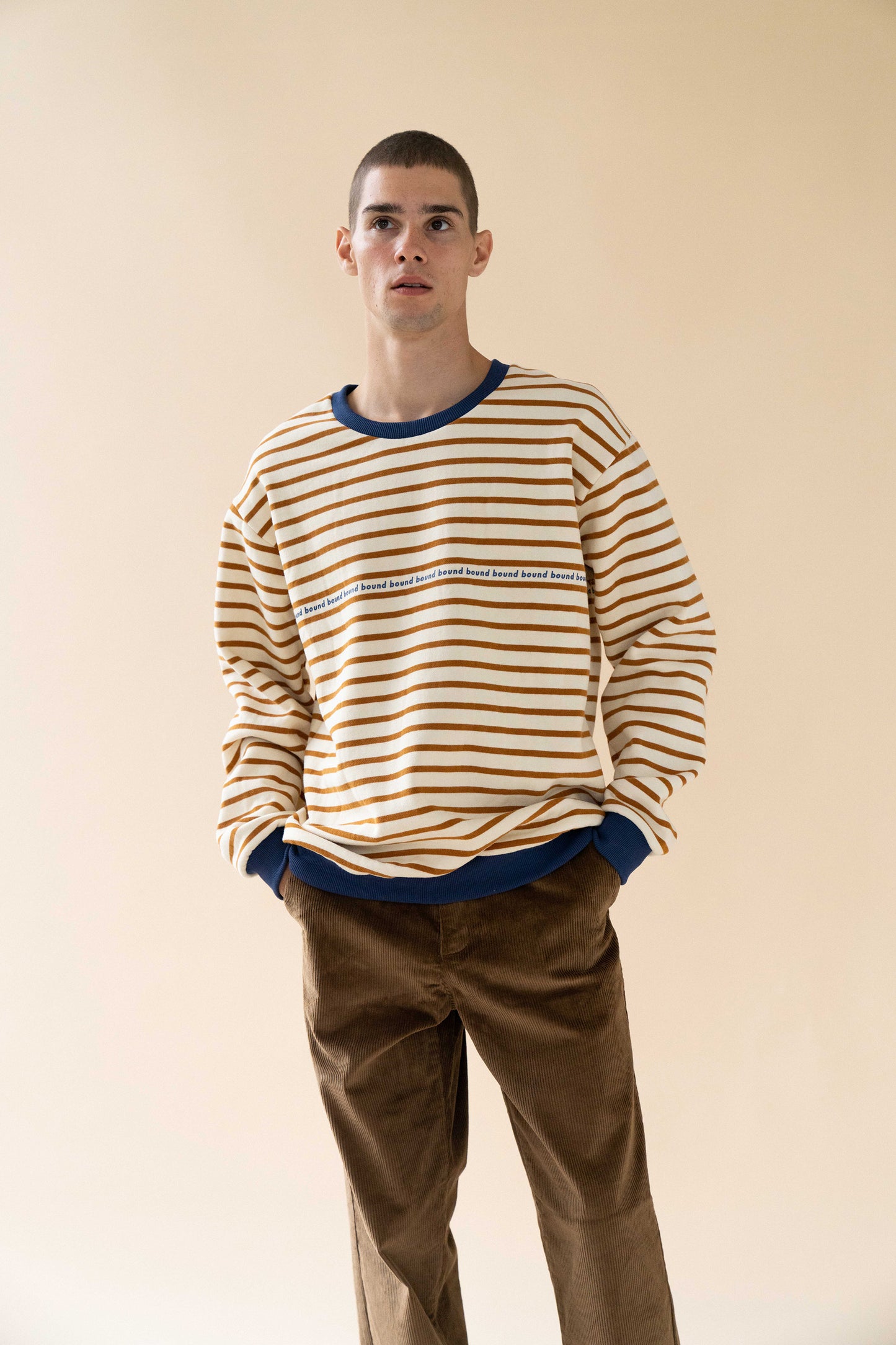 CREAM X CAMEL CONTRAST STRIPE SWEATER