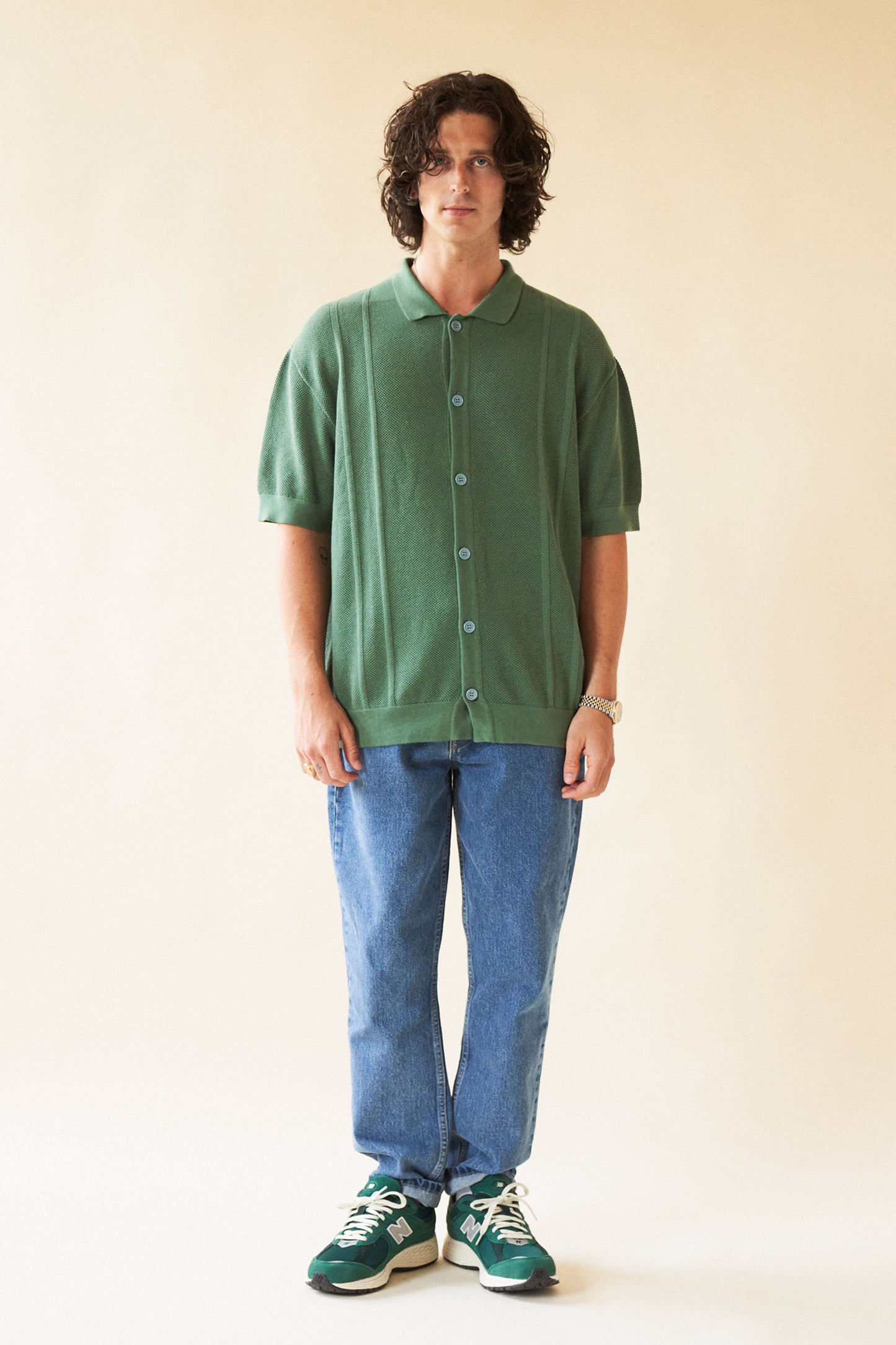 STANLEY WAFFLE KNIT POLO - HUNTER GREEN