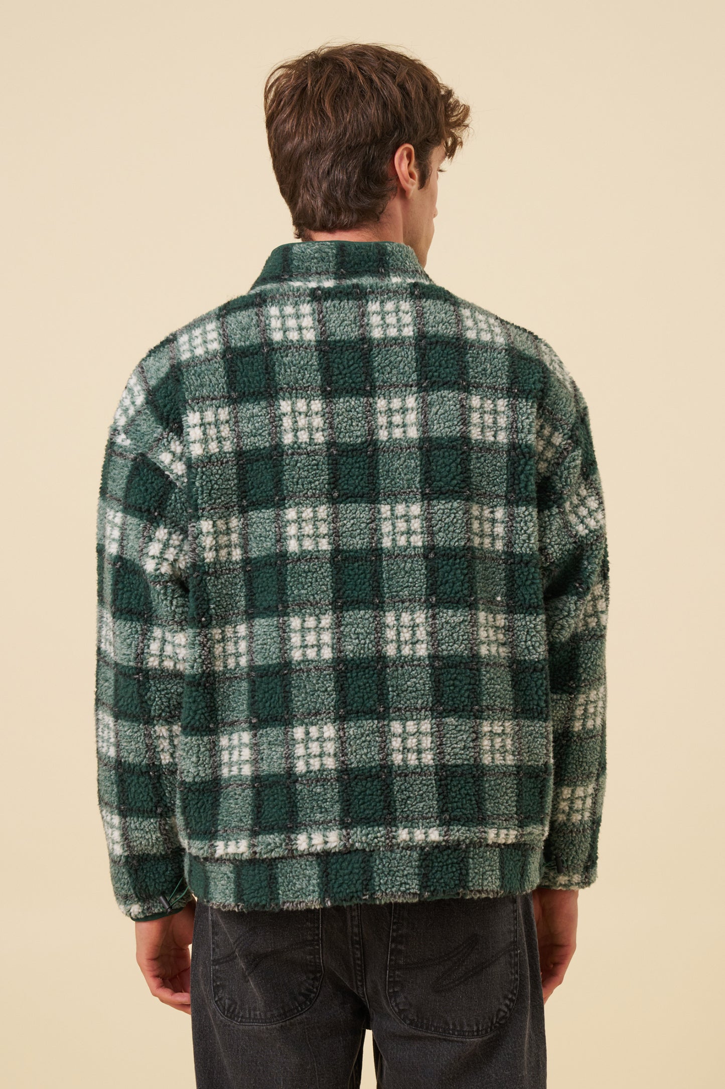 CHECK HALF ZIP FLEECE - GREEN