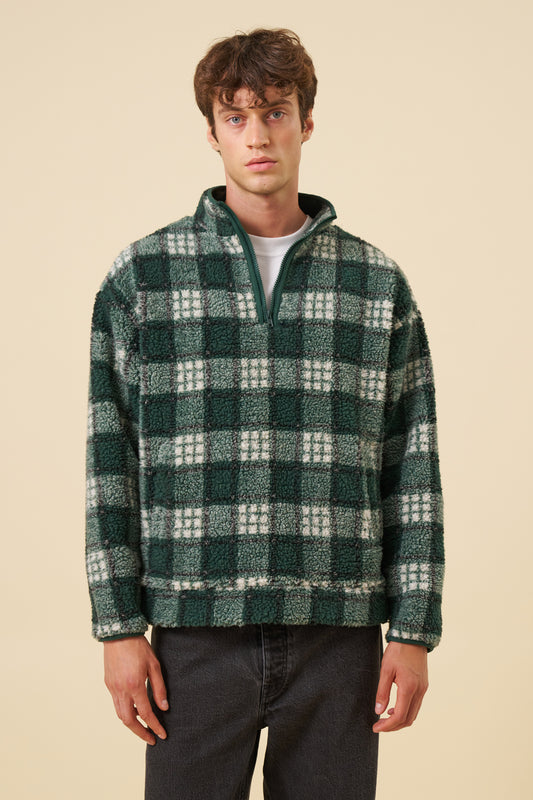 CHECK HALF ZIP FLEECE - GREEN
