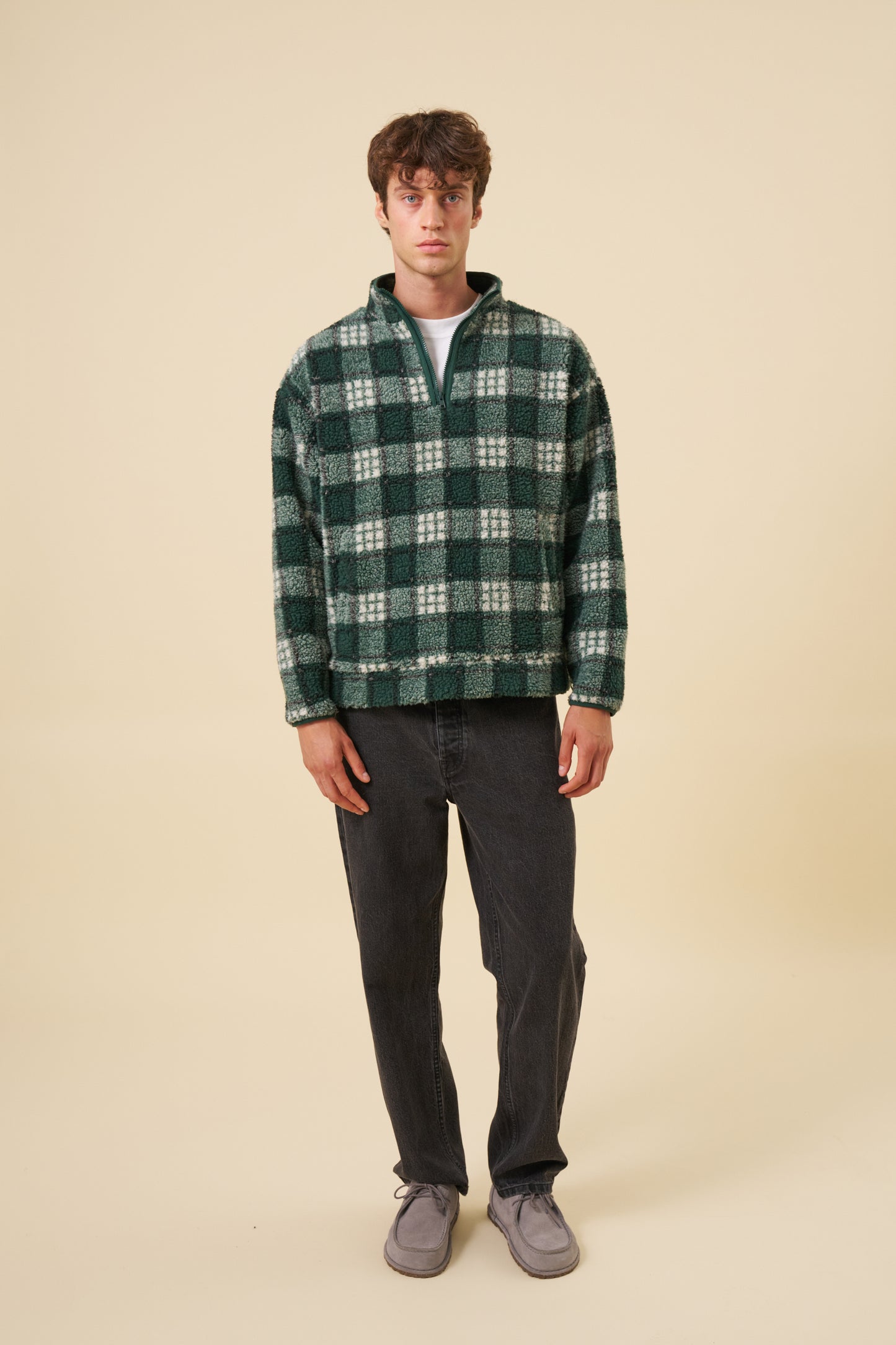CHECK HALF ZIP FLEECE - GREEN
