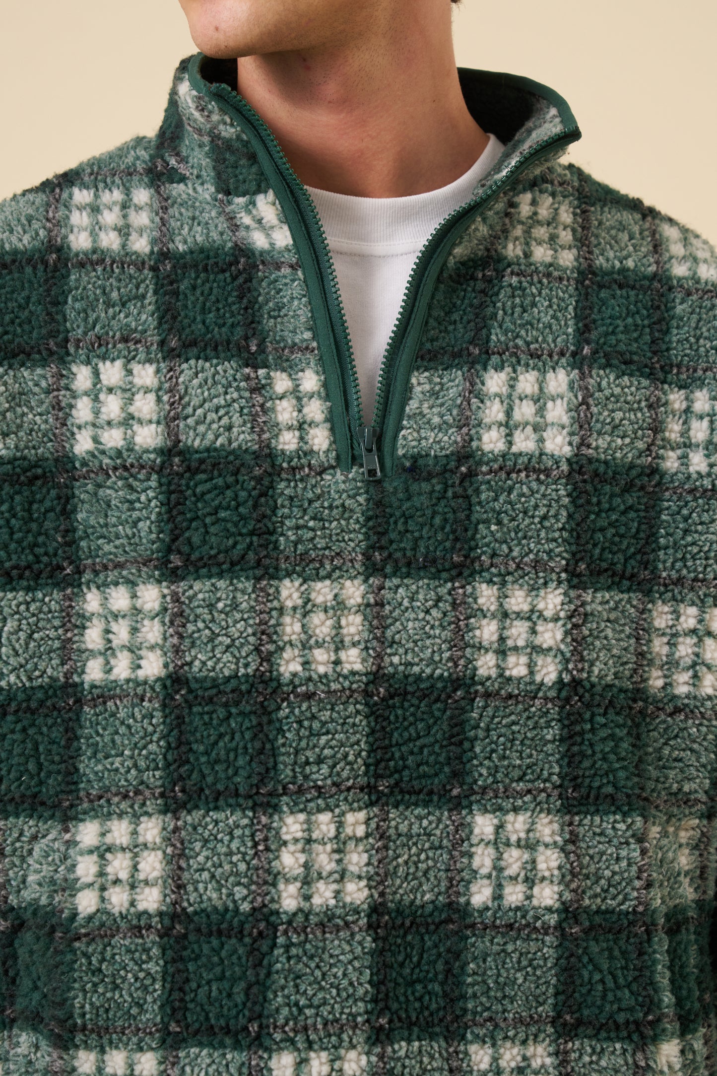 CHECK HALF ZIP FLEECE - GREEN