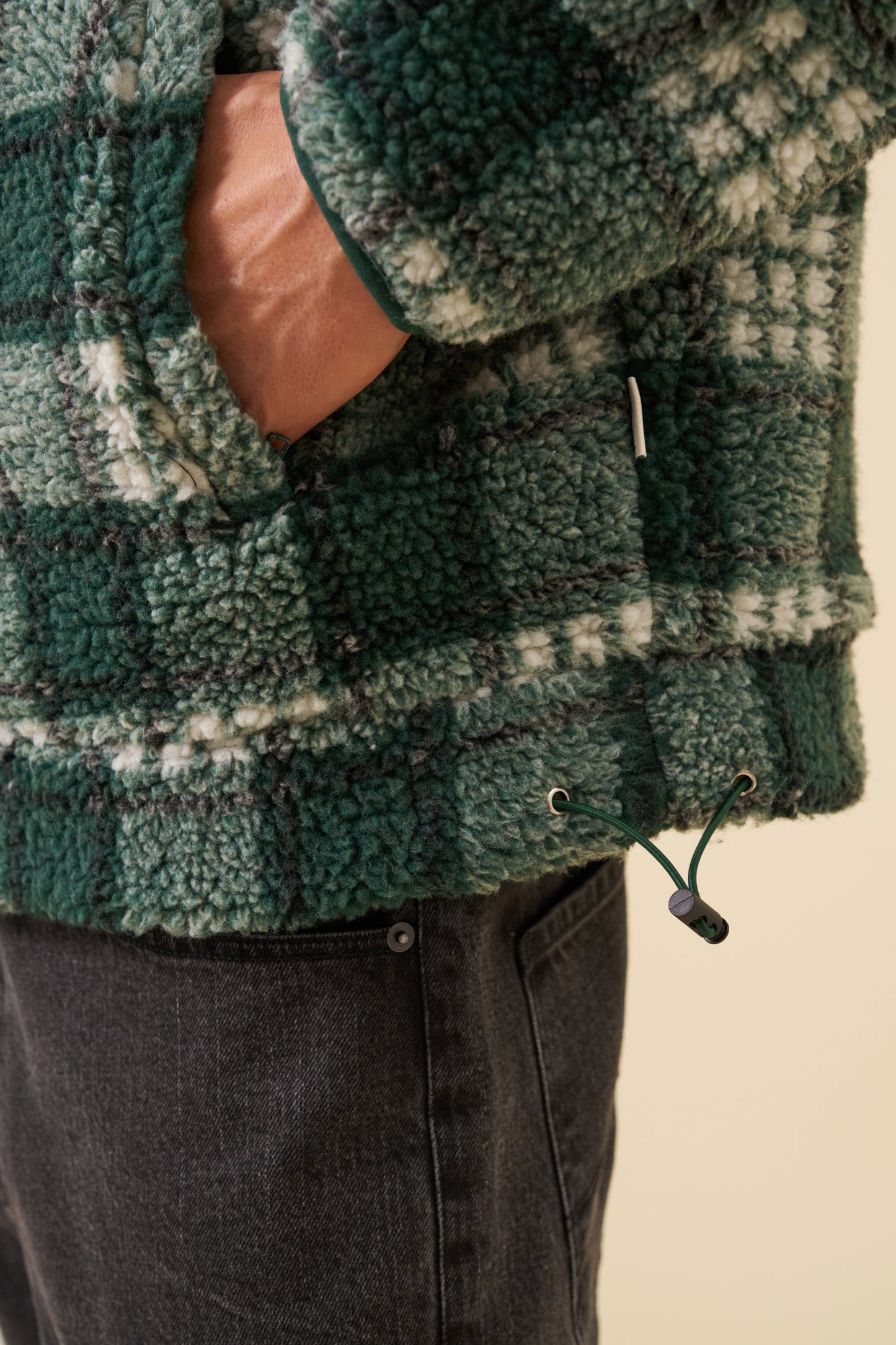 CHECK HALF ZIP FLEECE - GREEN