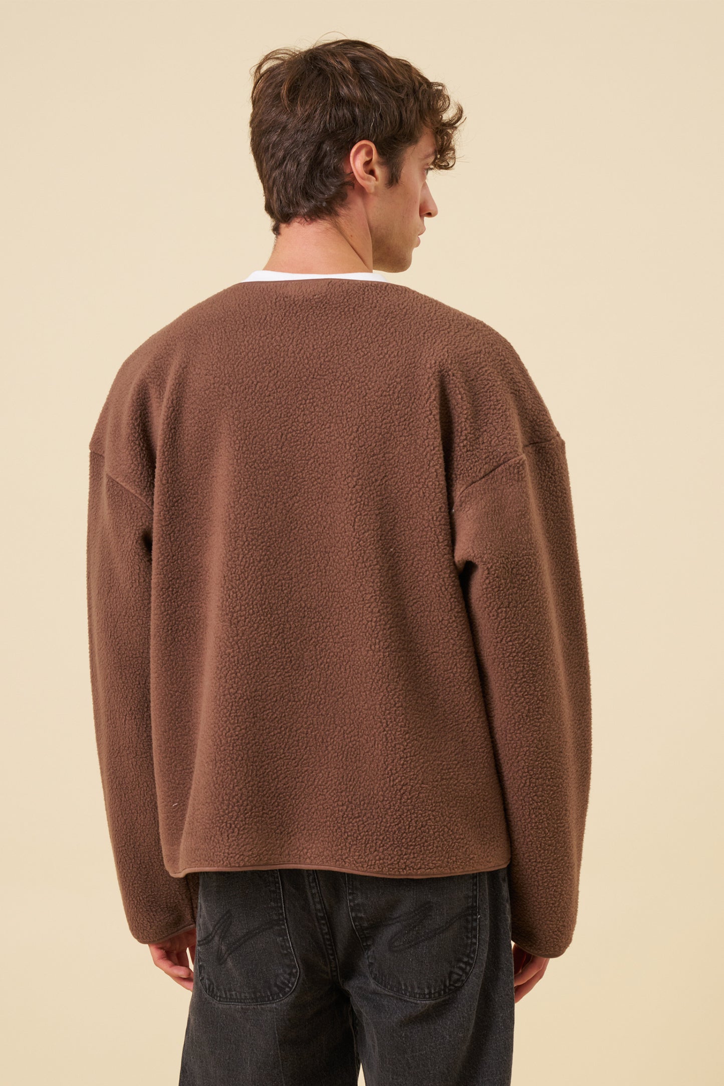 POCKET FLEECE CARDIGAN - BROWN