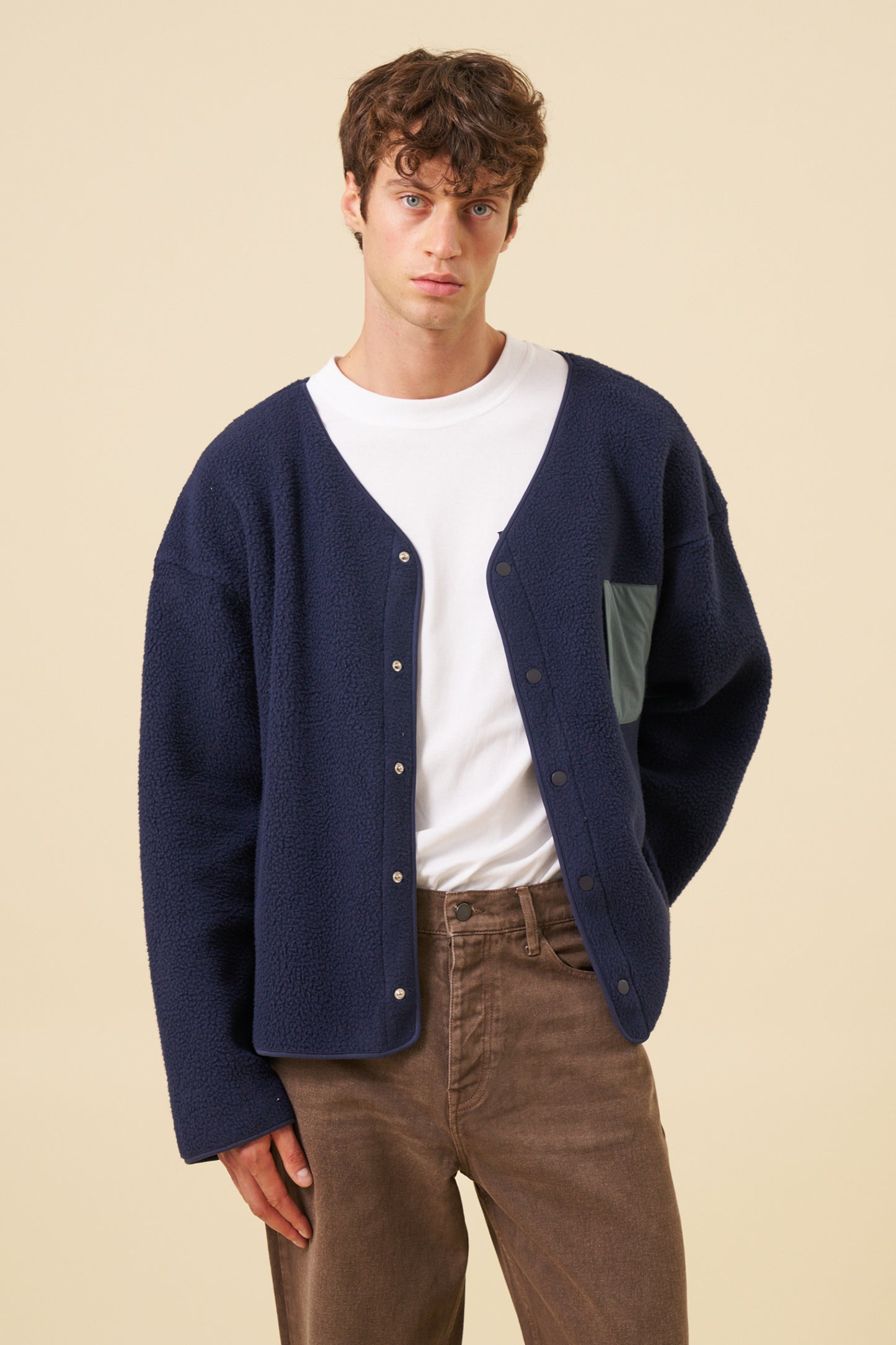 POCKET FLEECE CARDIGAN - NAVY