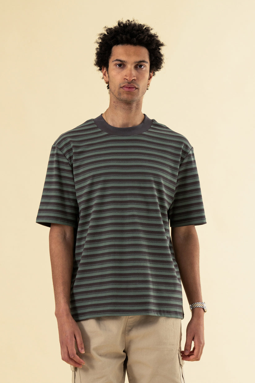 Wool Blend Stripe Tee - Charcoal/Black