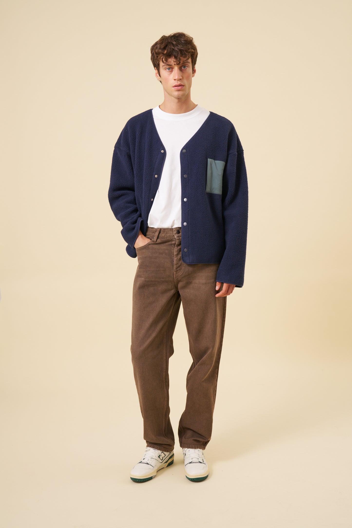 POCKET FLEECE CARDIGAN - NAVY