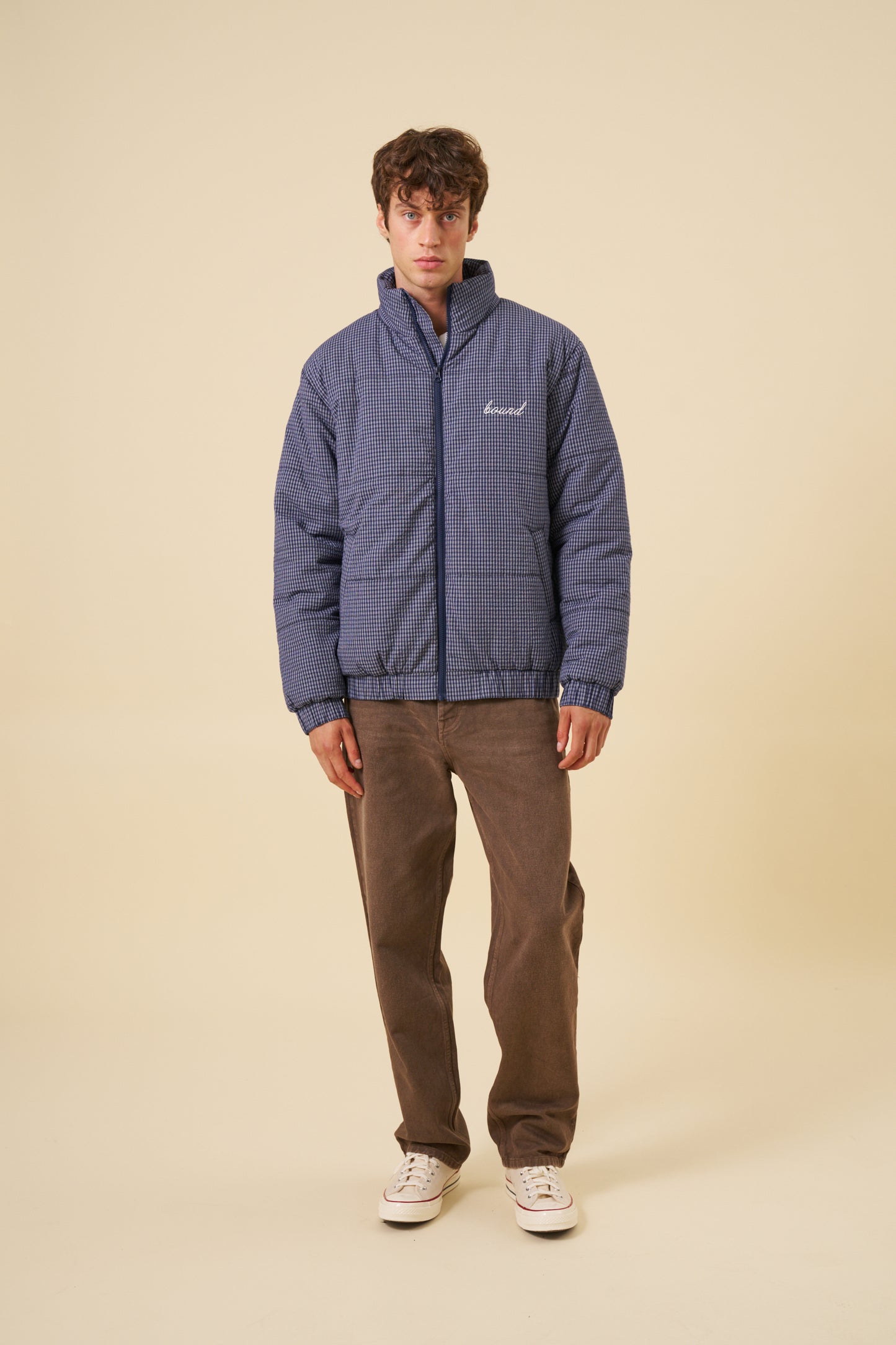 CHECK COTTON PUFFER - NAVY