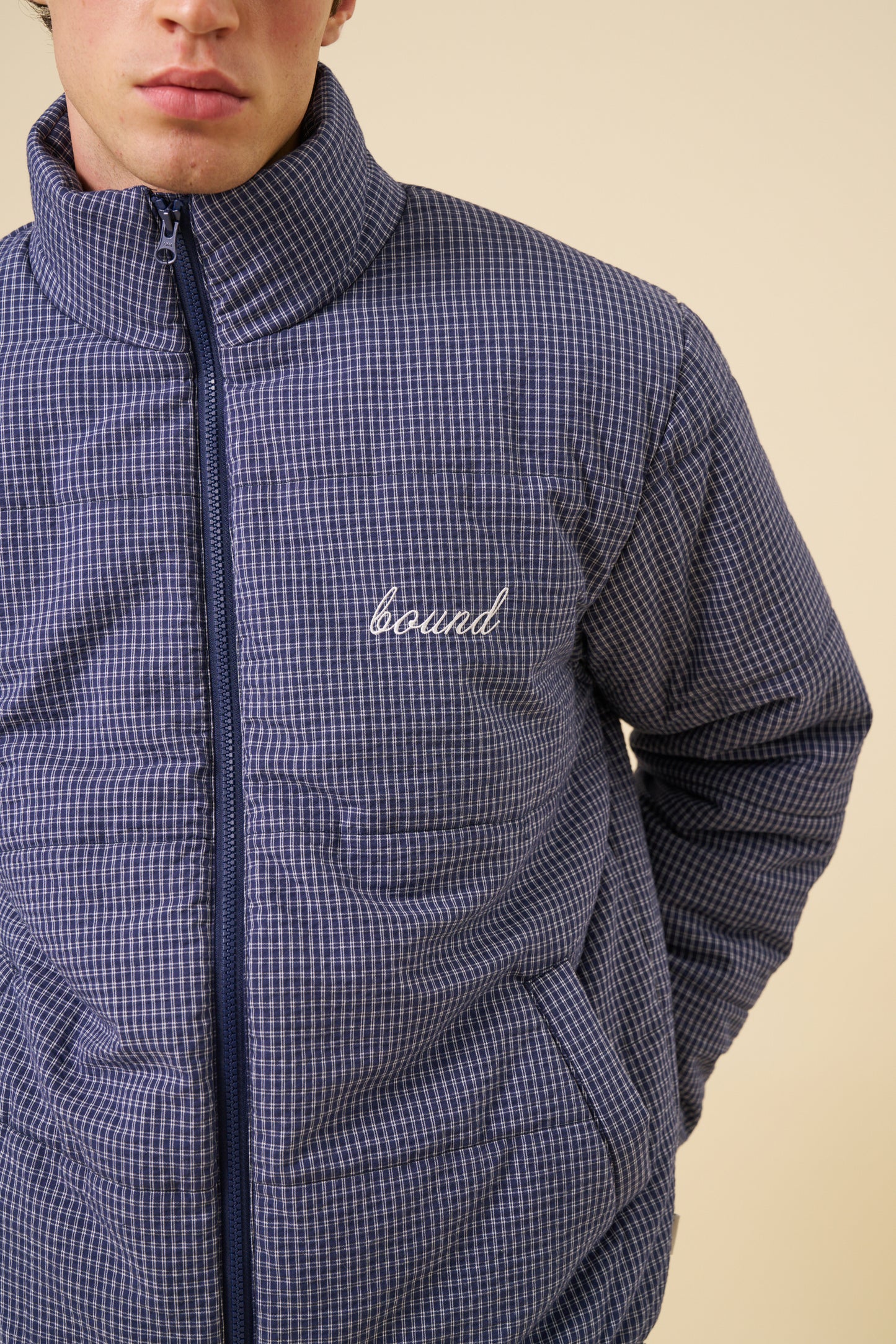 CHECK COTTON PUFFER - NAVY