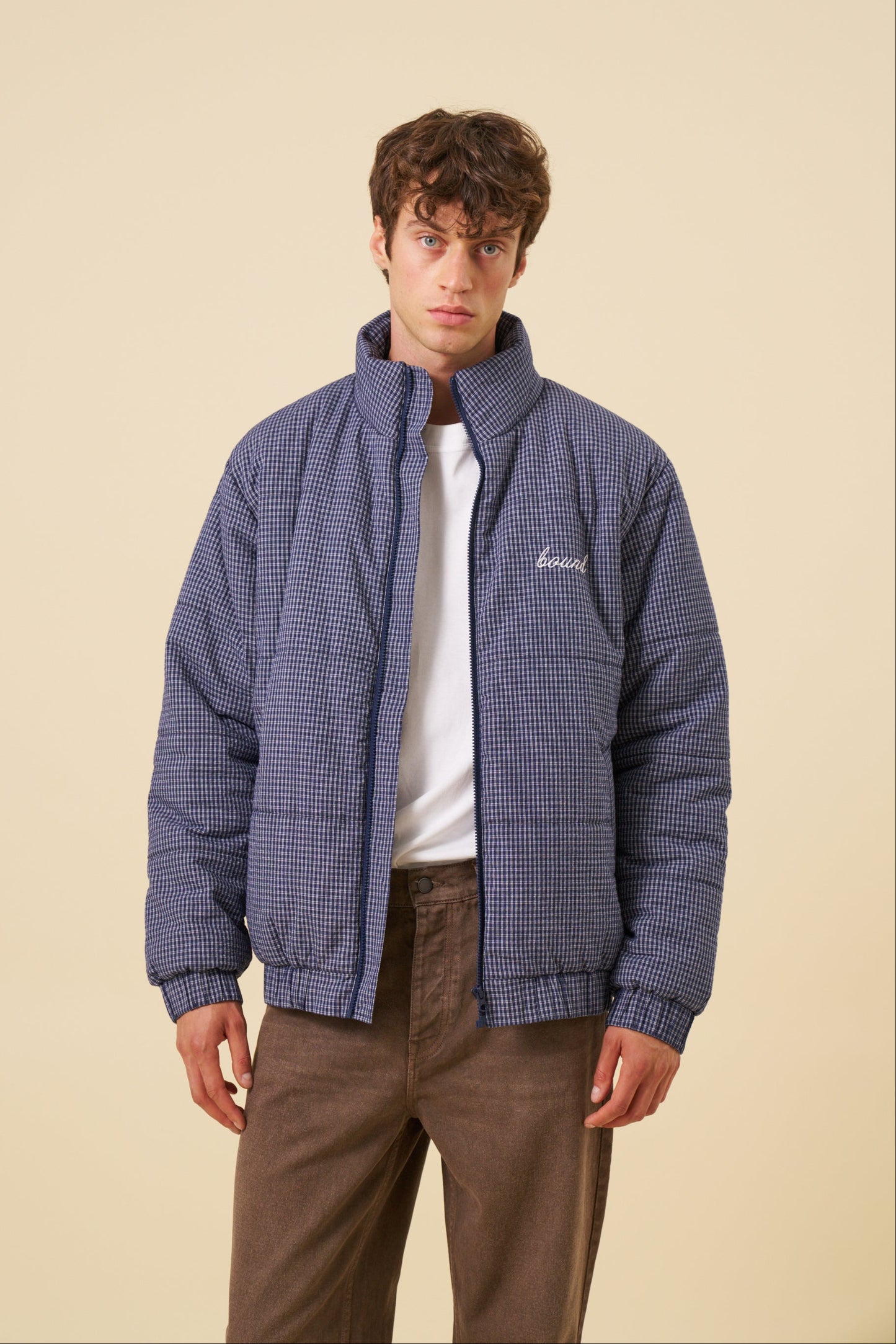 CHECK COTTON PUFFER - NAVY