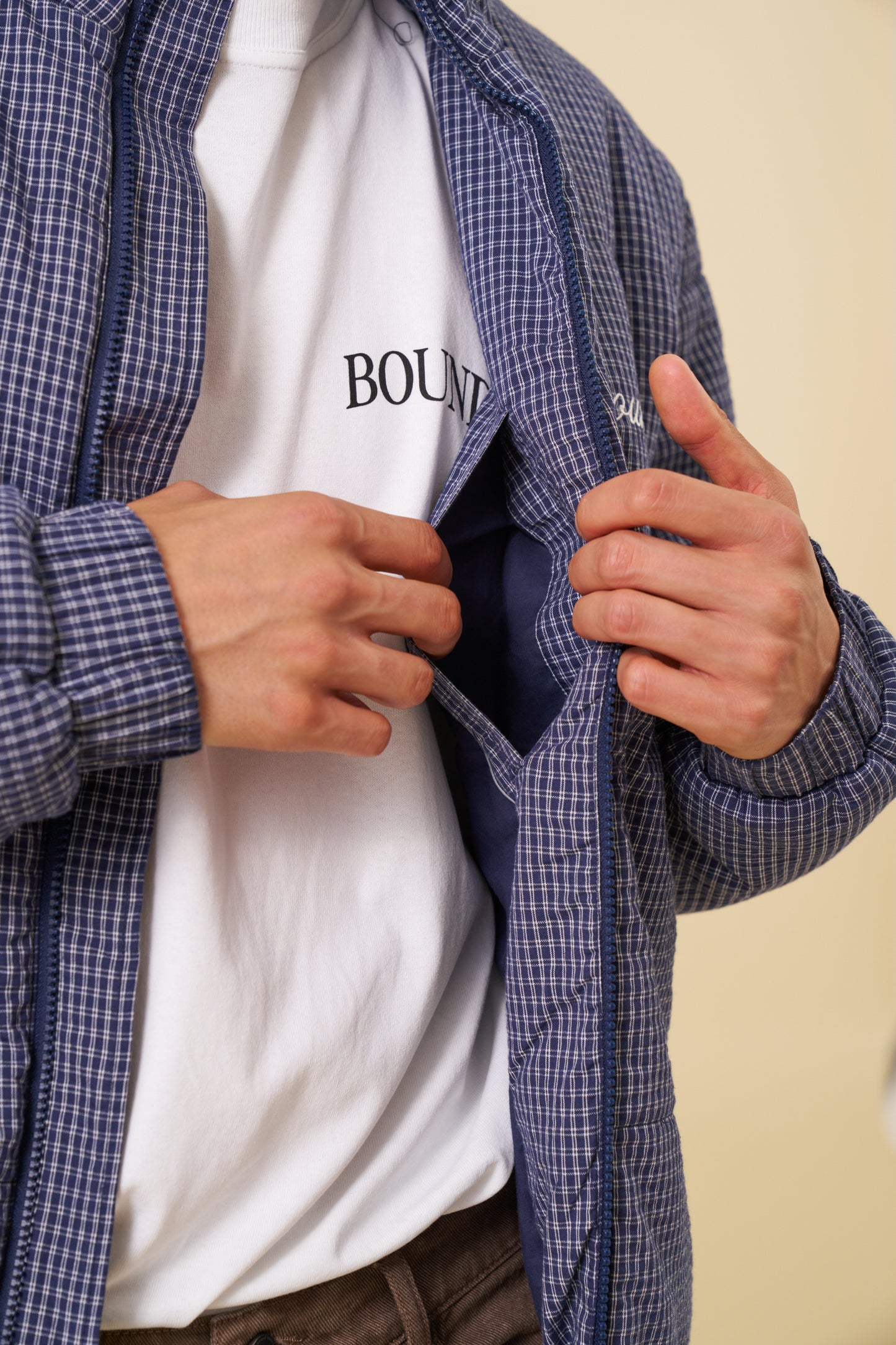 CHECK COTTON PUFFER - NAVY