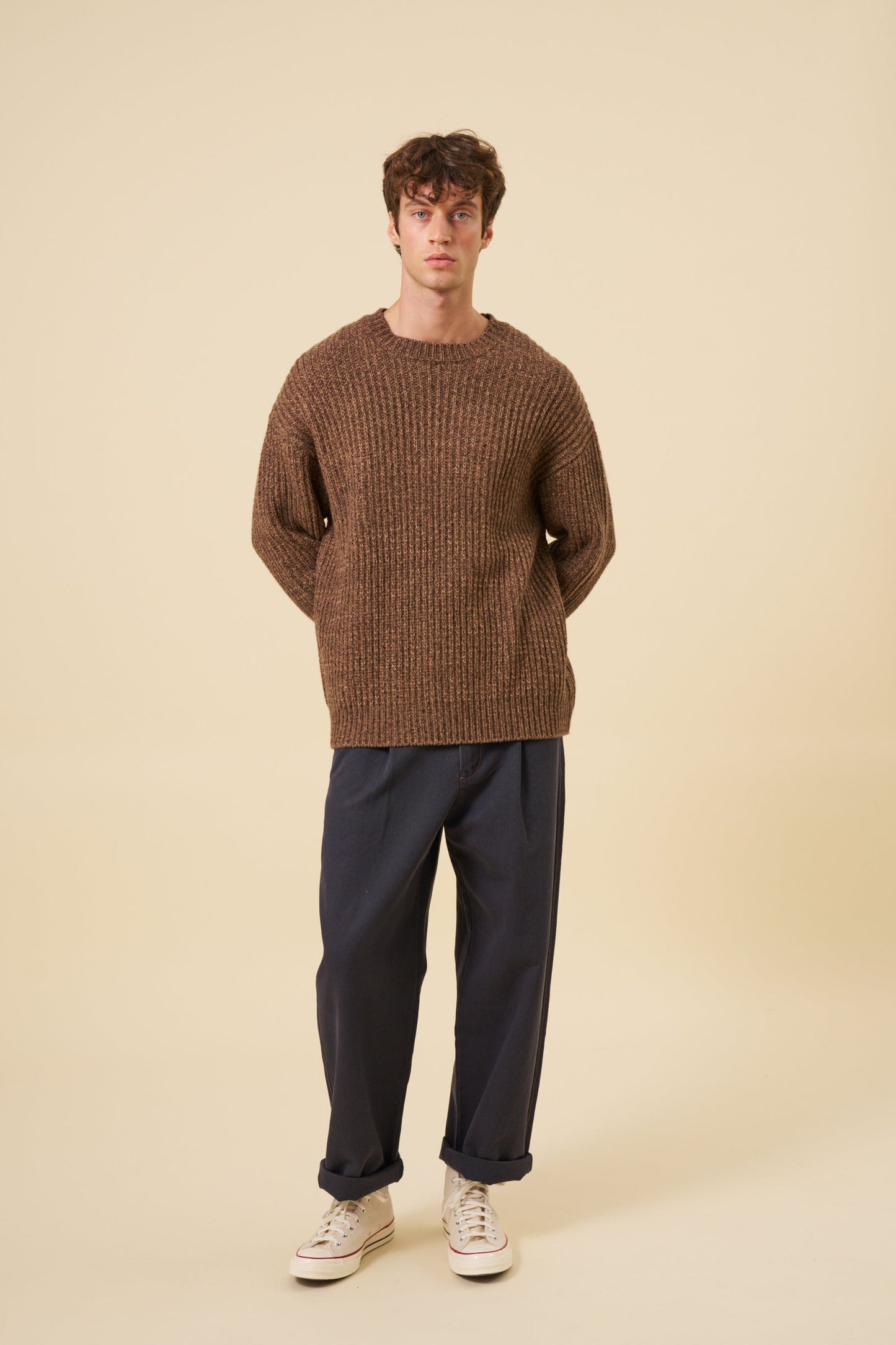 EARTH MARL KNIT SWEATER - BROWN