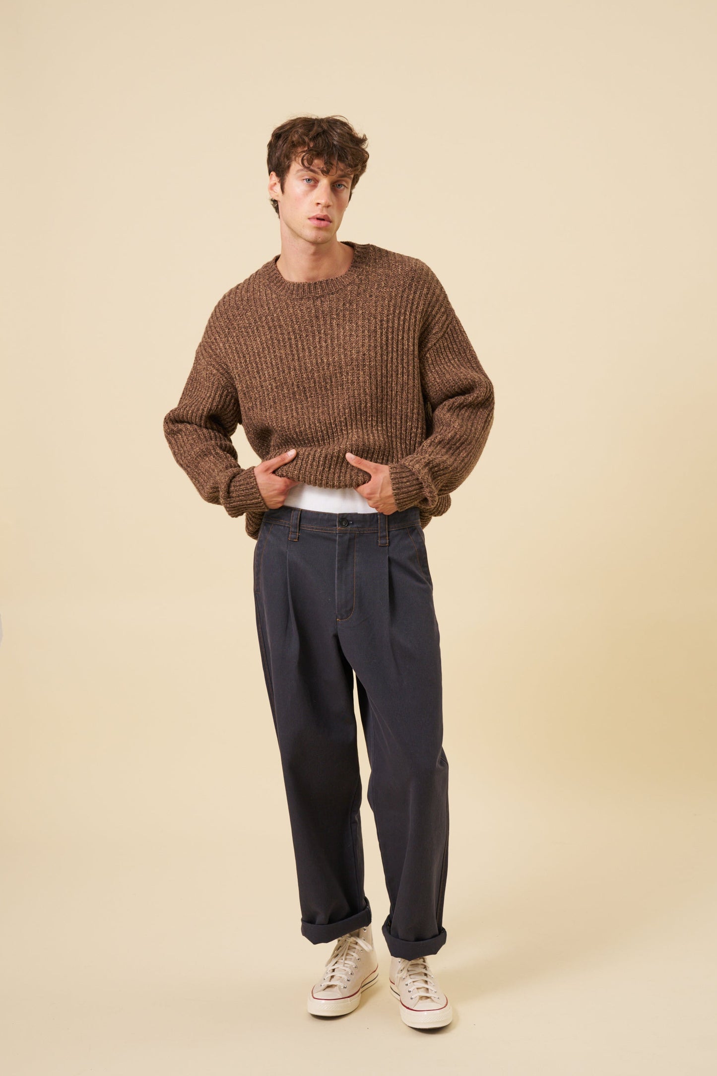 EARTH MARL KNIT SWEATER - BROWN
