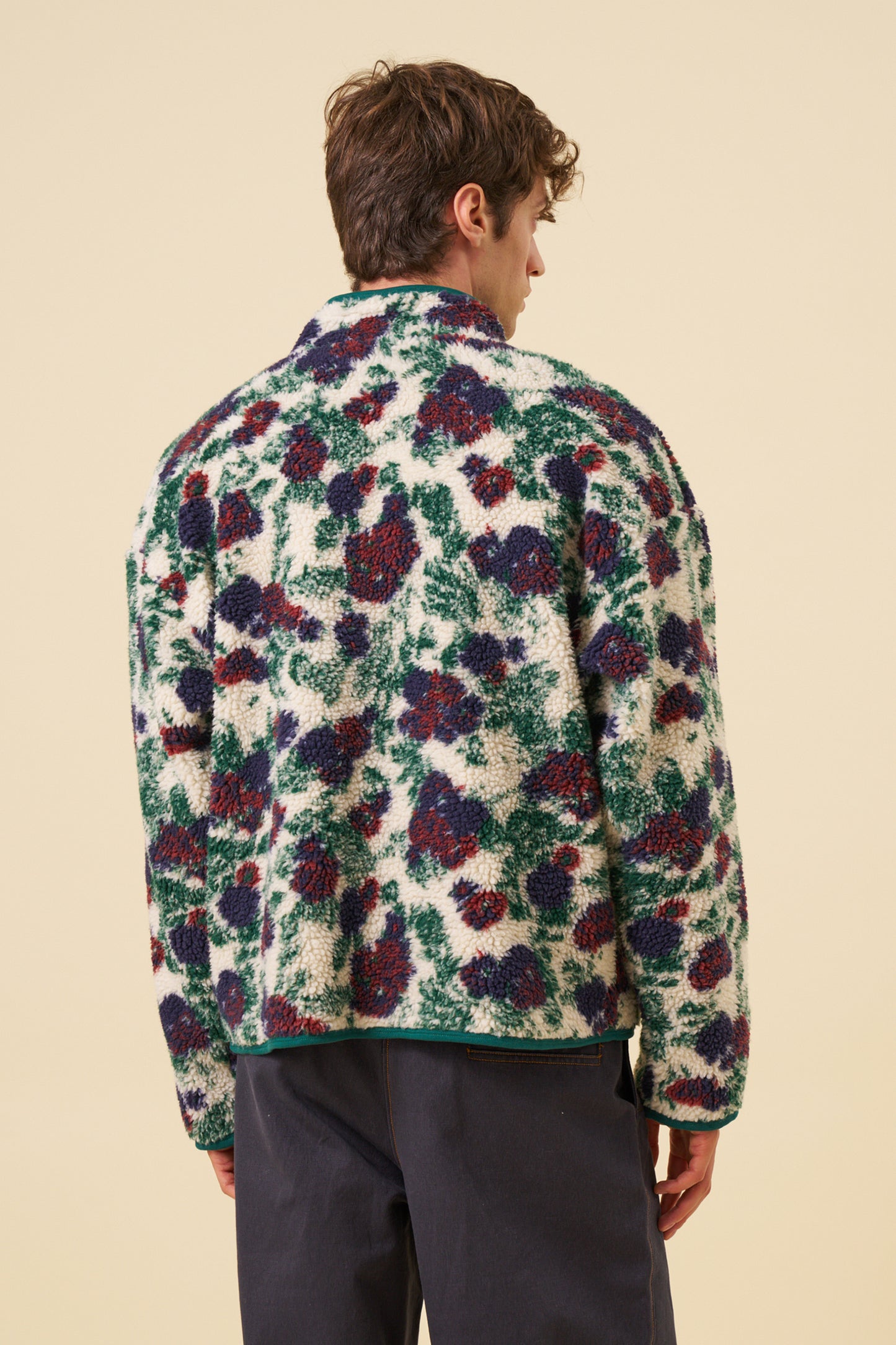FLORAL FULL ZIP FLEECE - OFF WHITE
