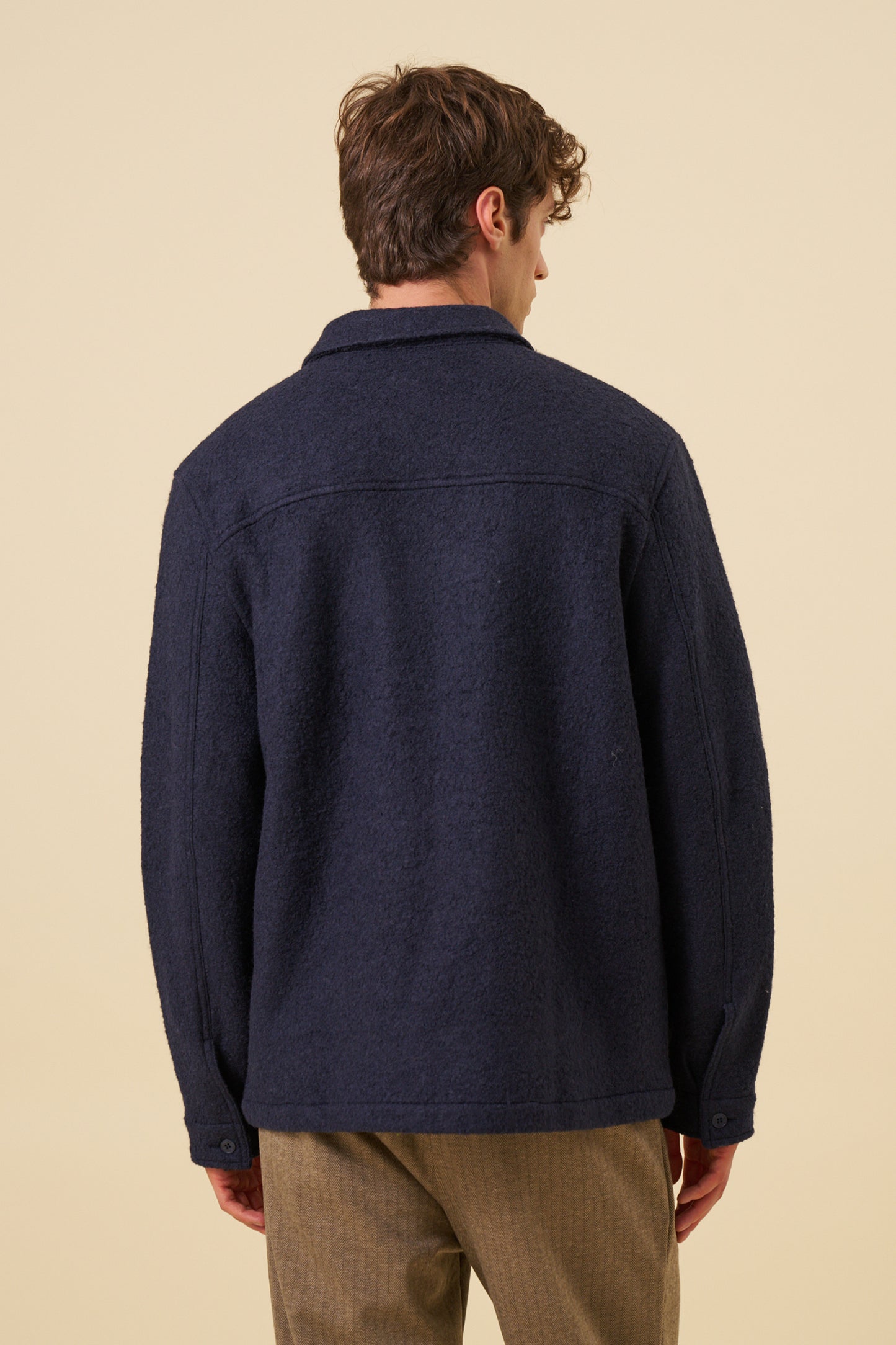 WOOL ZIP OVERSHIRT - NAVY