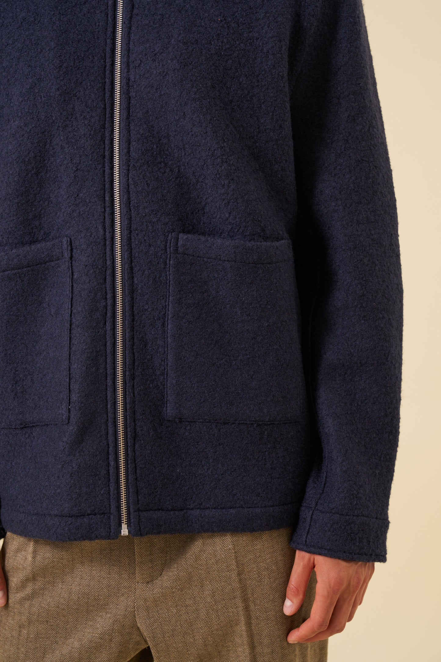 WOOL ZIP OVERSHIRT - NAVY