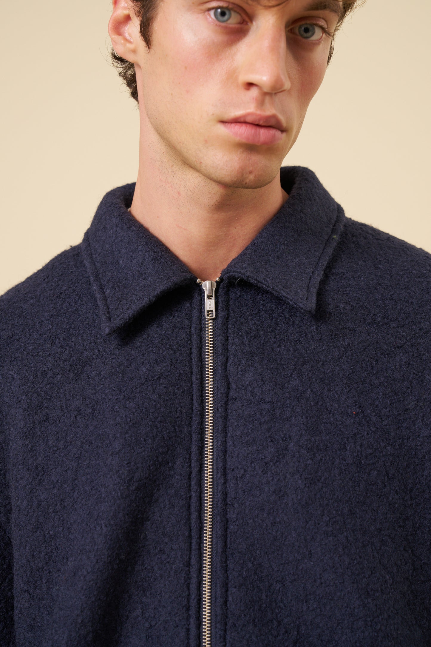 WOOL ZIP OVERSHIRT - NAVY