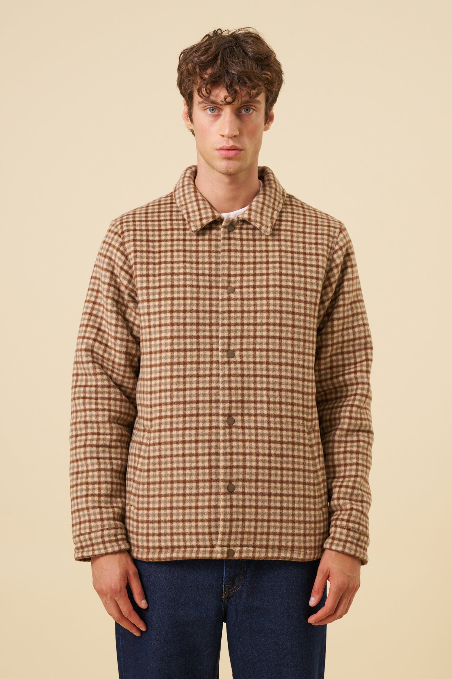 CHECK WOOL QUILTED COACH JACKET