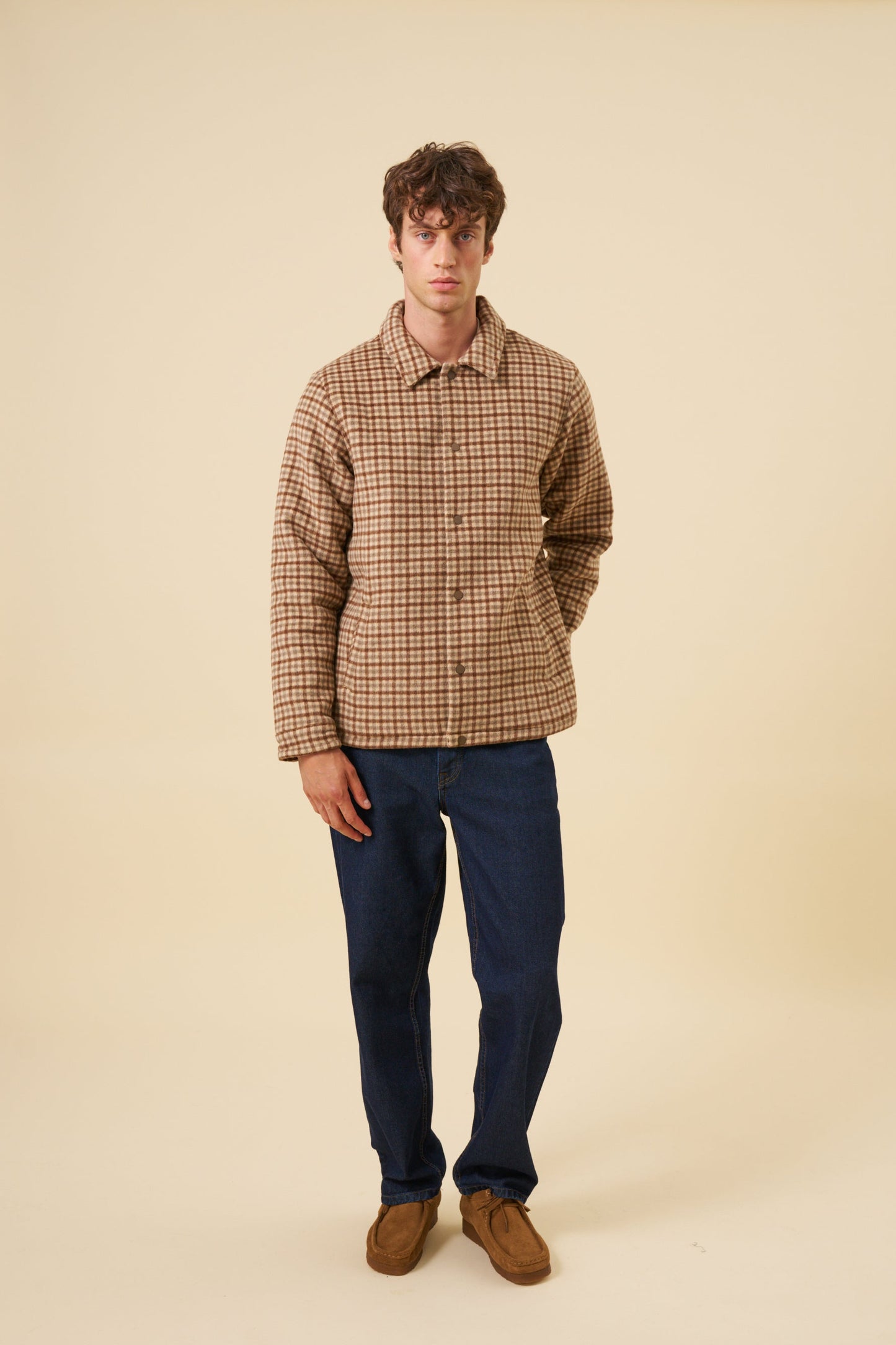 CHECK WOOL QUILTED COACH JACKET