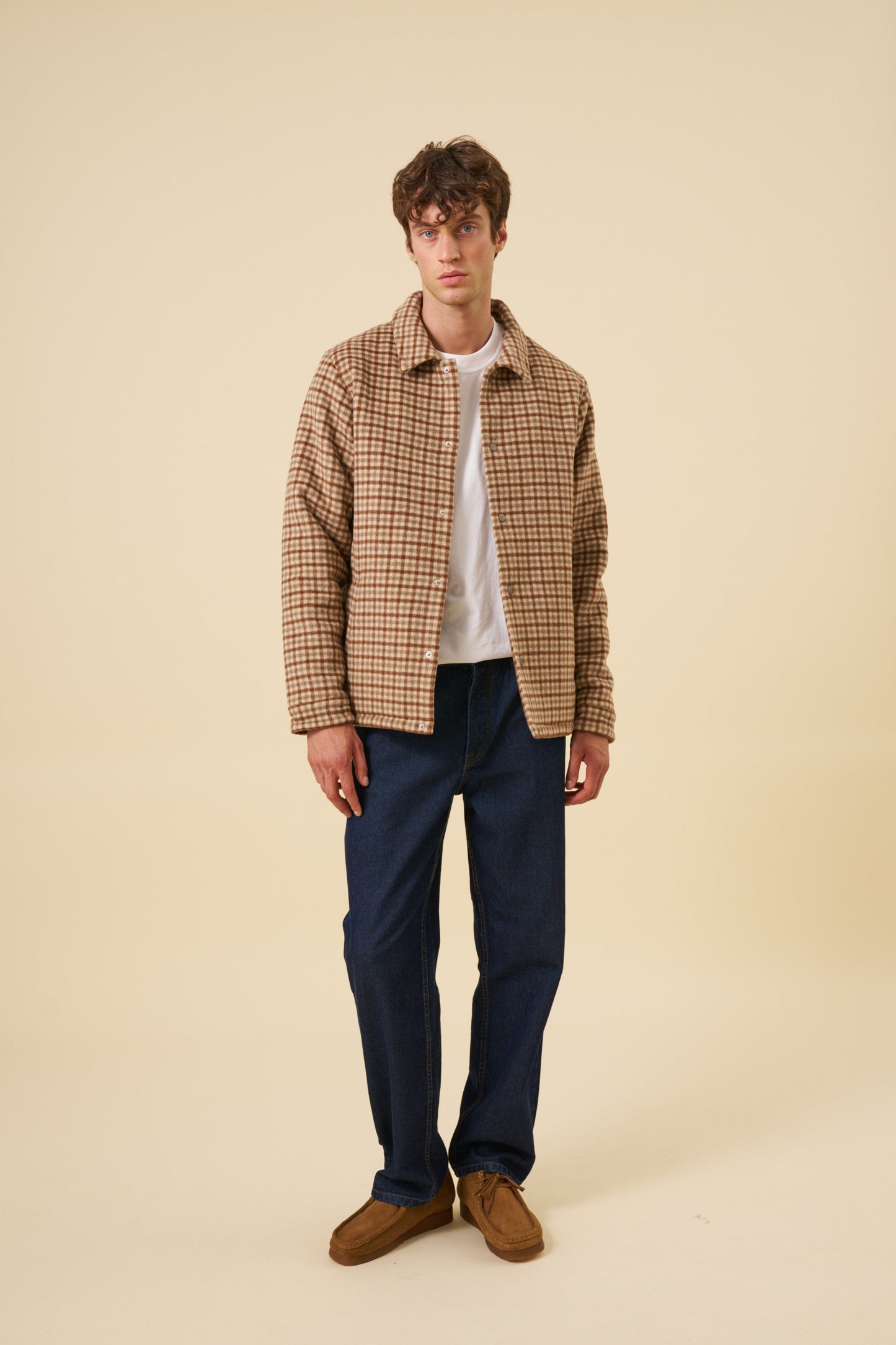 CHECK WOOL QUILTED COACH JACKET