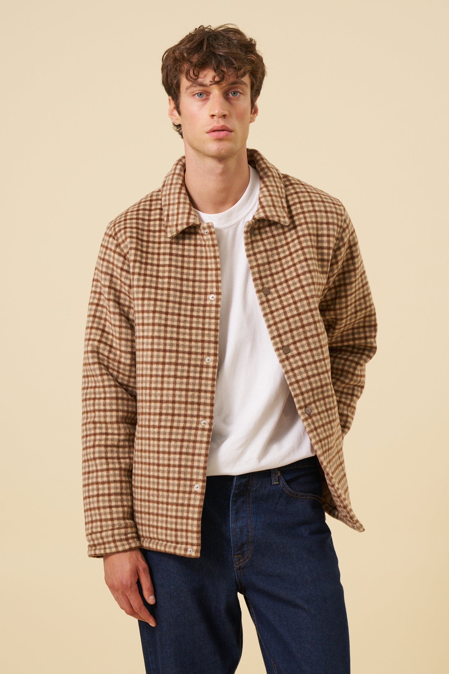 CHECK WOOL QUILTED COACH JACKET