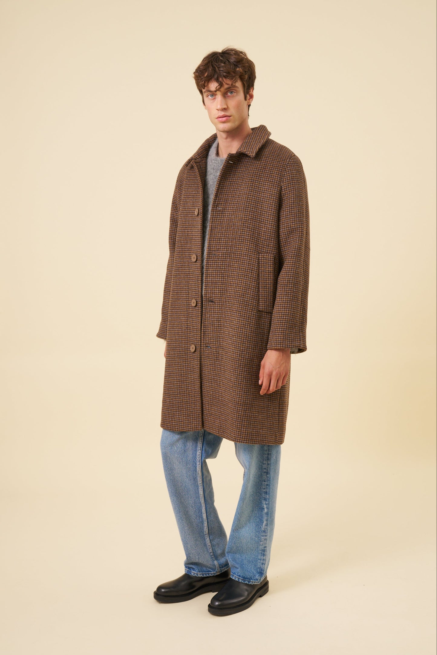 STEWART DOGTOOTH WOOL OVERCOAT