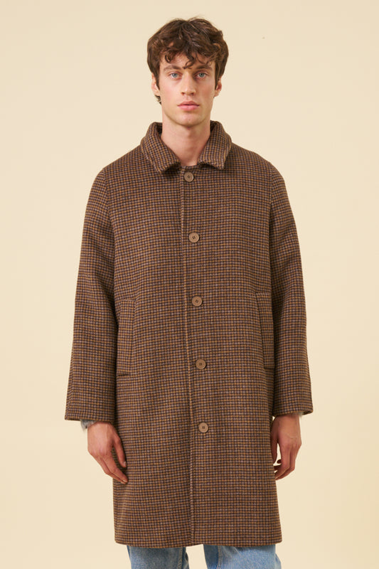STEWART DOGTOOTH WOOL OVERCOAT