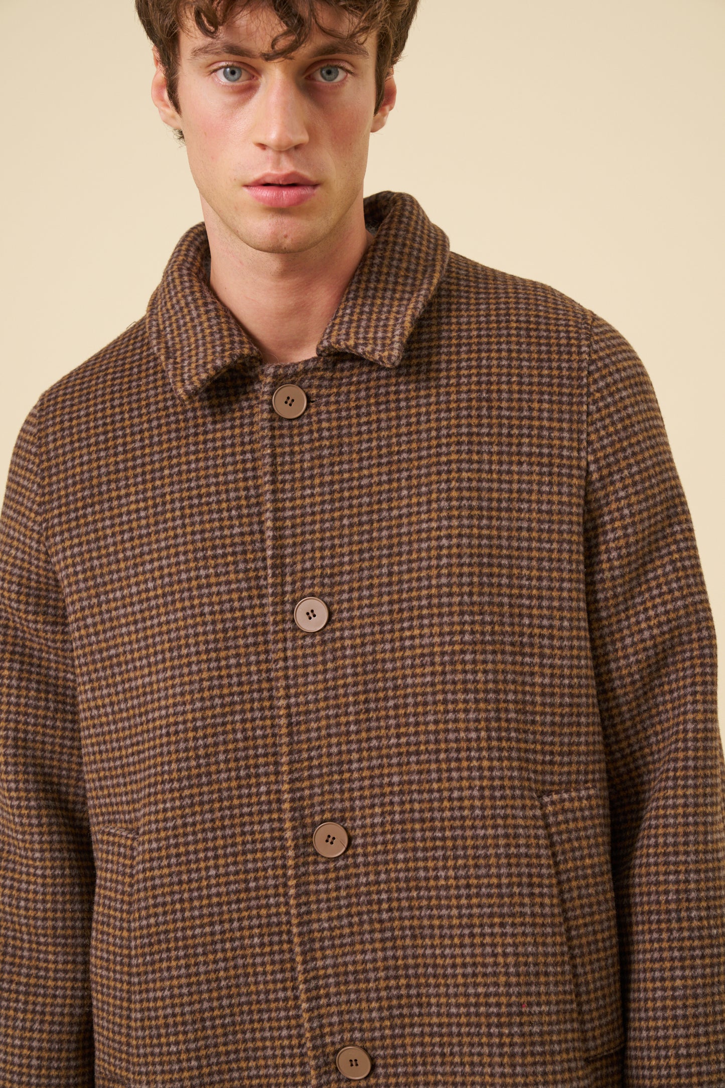 STEWART DOGTOOTH WOOL OVERCOAT
