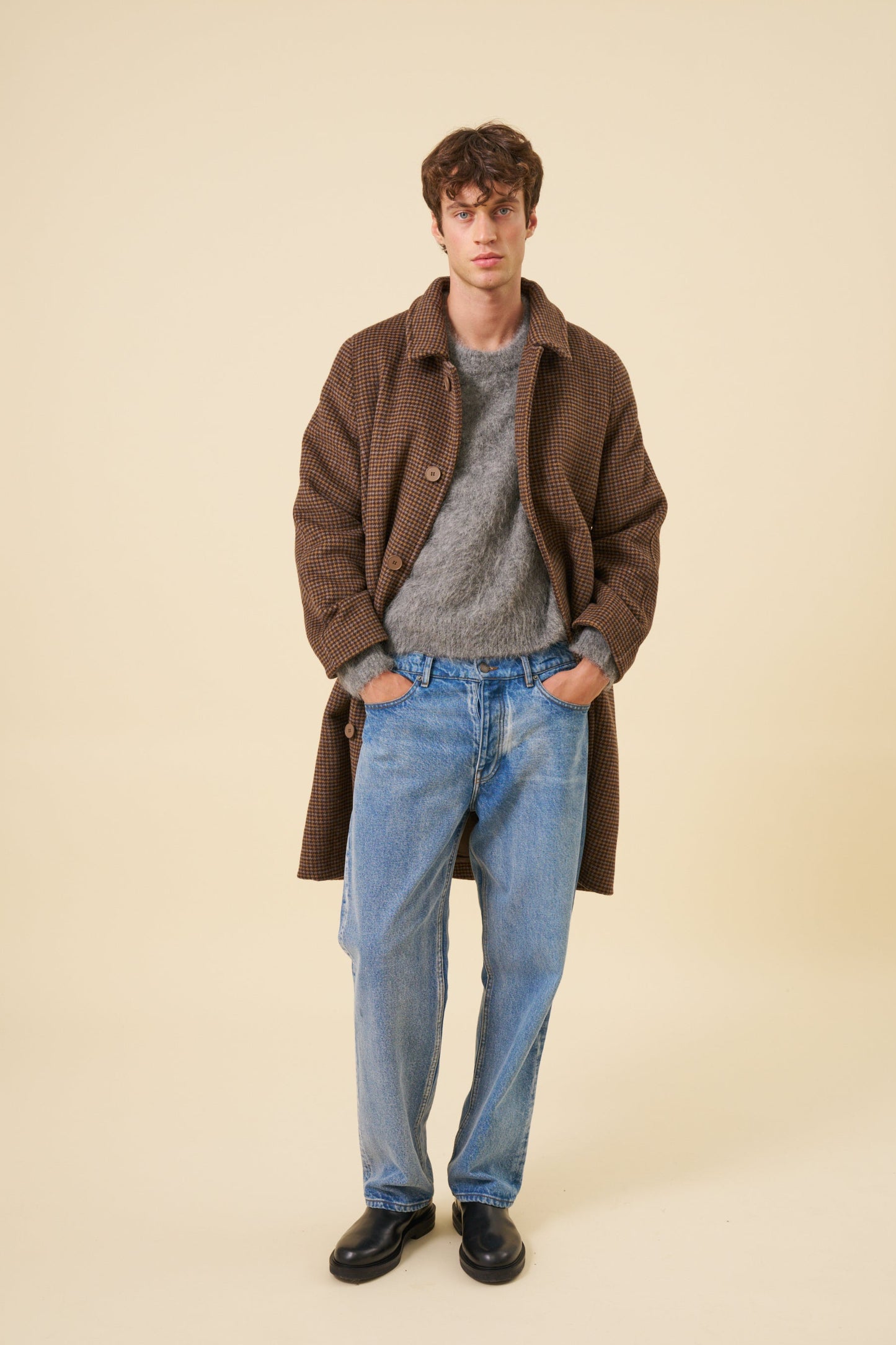 STEWART DOGTOOTH WOOL OVERCOAT