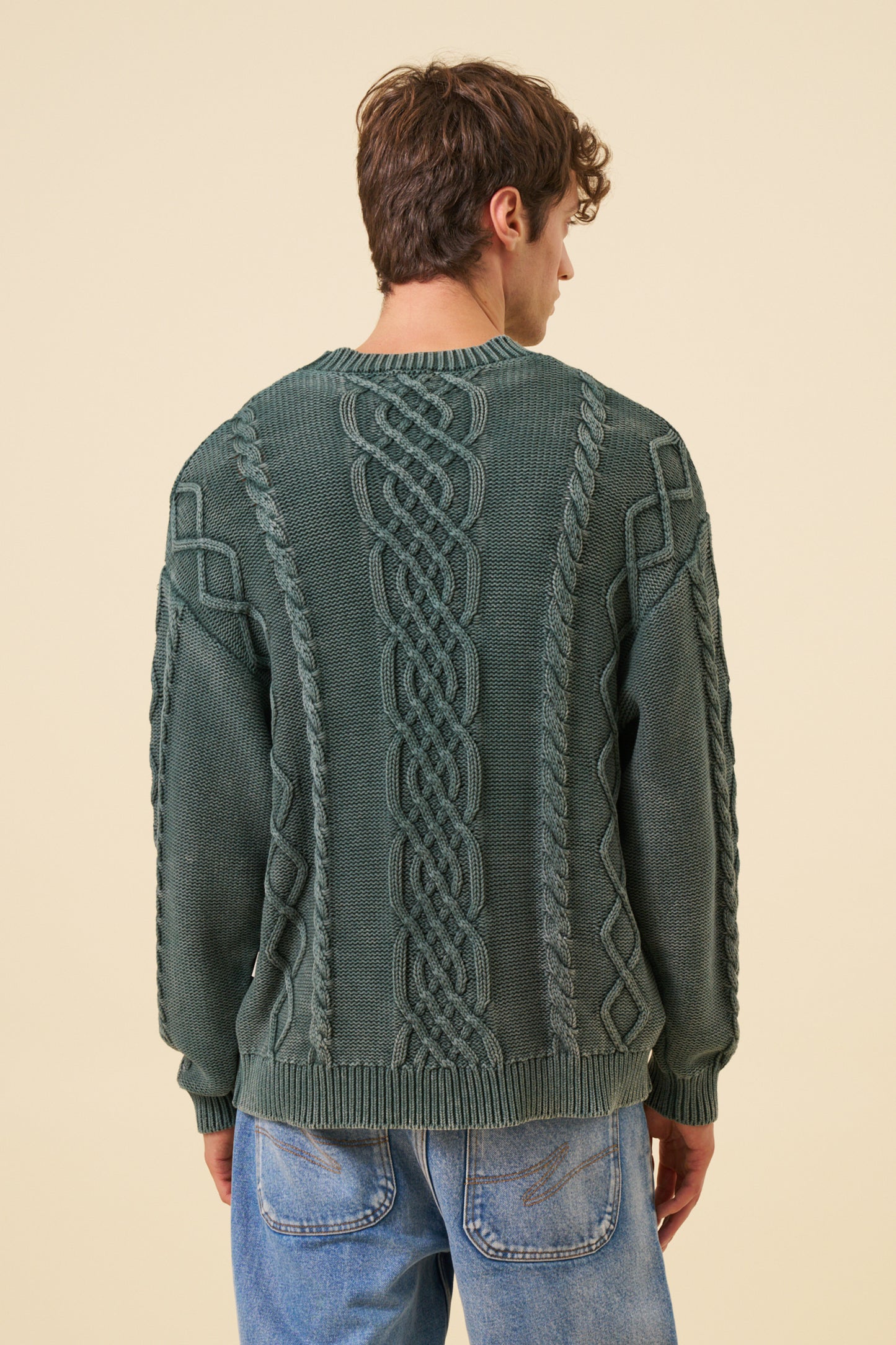 CABLE KNIT ACID WASH KNIT - GREEN