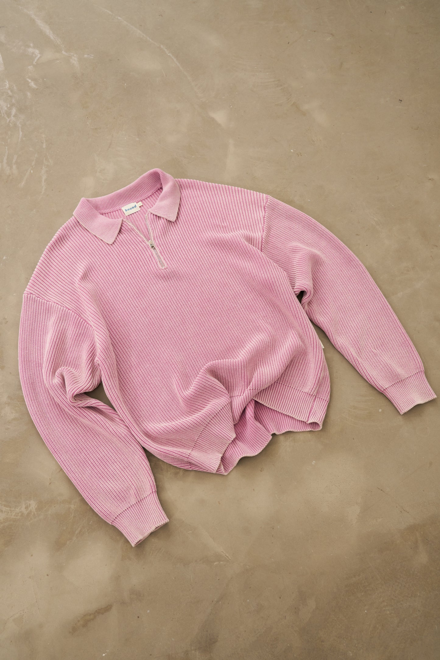 ROSE PINK ACID WASH HALF ZIP KNIT PULLOVER
