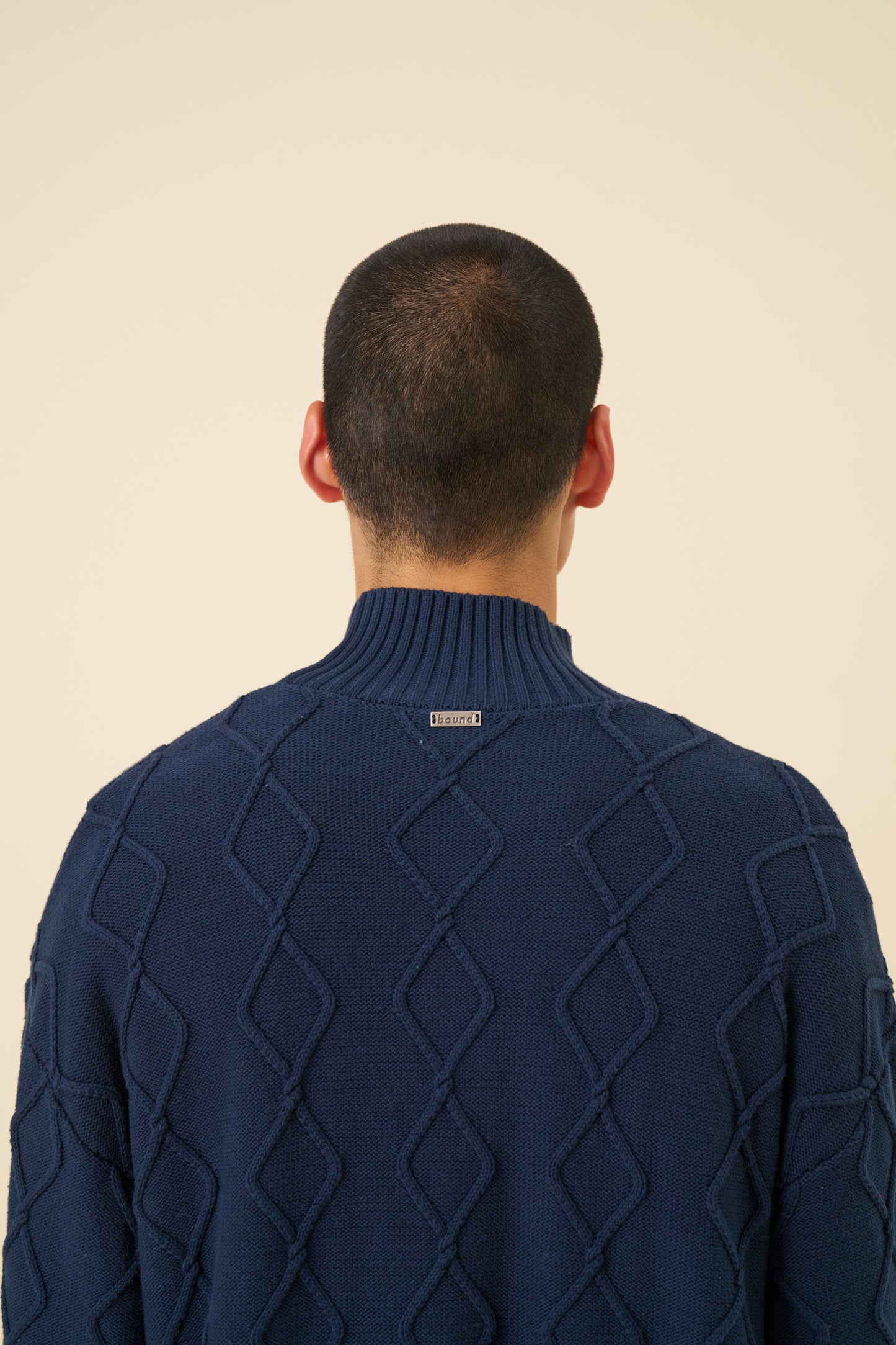 DIAMOND CABLE MOCK NECK KNIT - NAVY