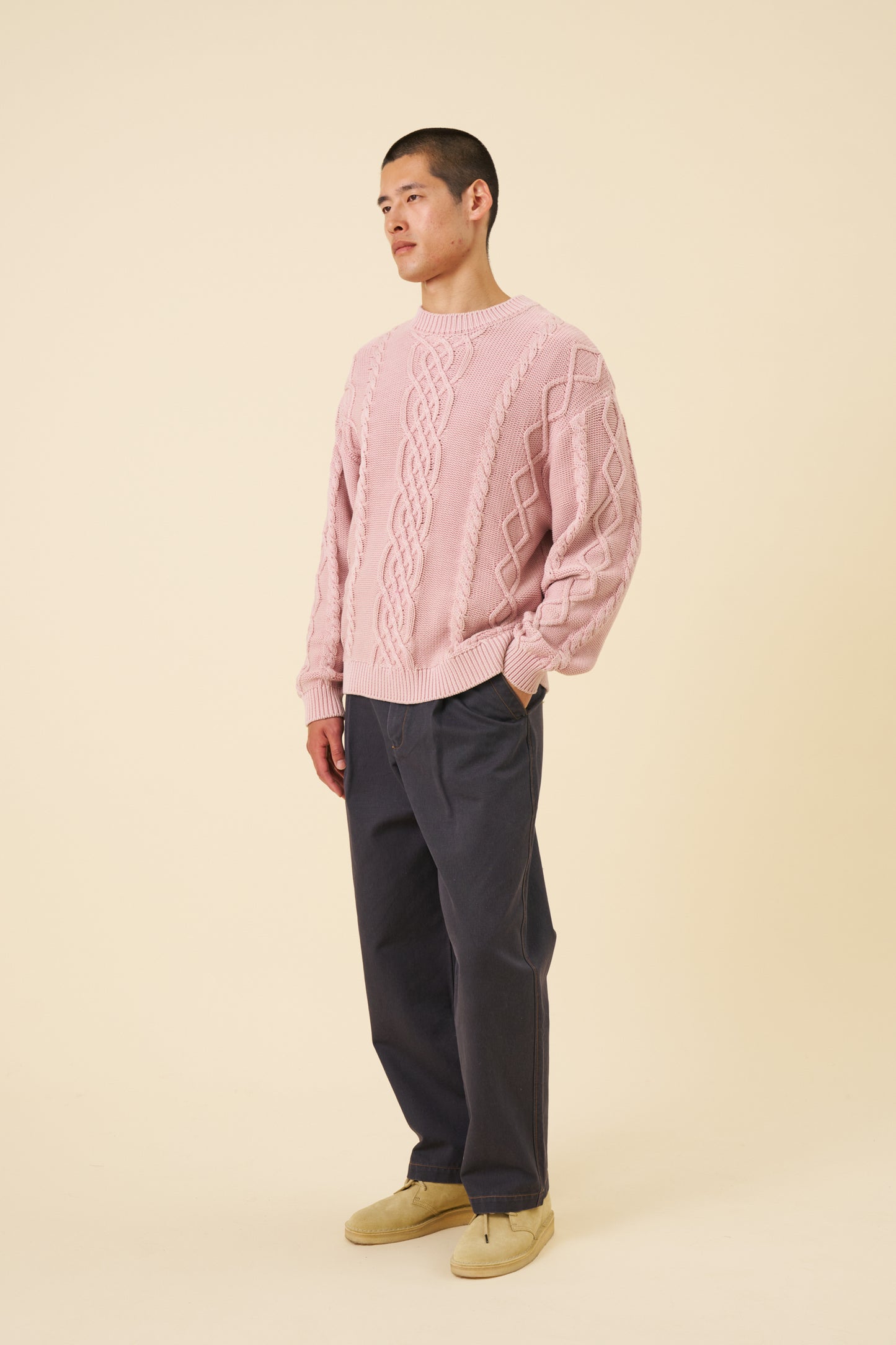 CABLE KNIT ACID WASH KNIT - DUSTY PINK